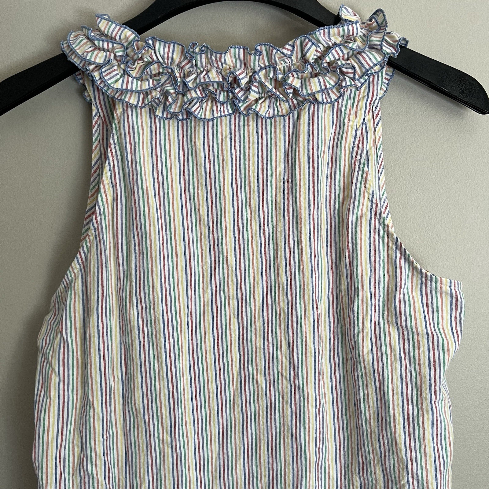 Sara Campbell 100% Linen Shift Dress S Sleeveless Coastal Preppy Seersucker