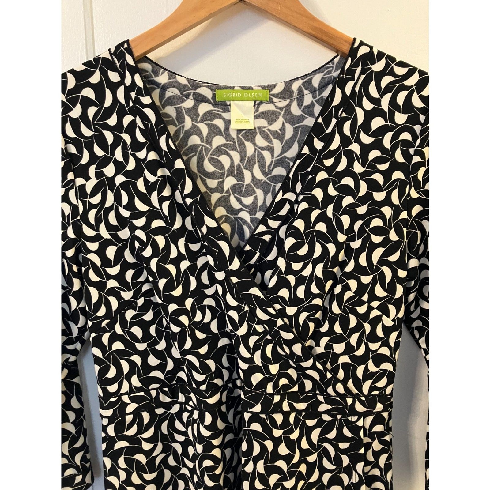 Geometric patterned faux wrap dress