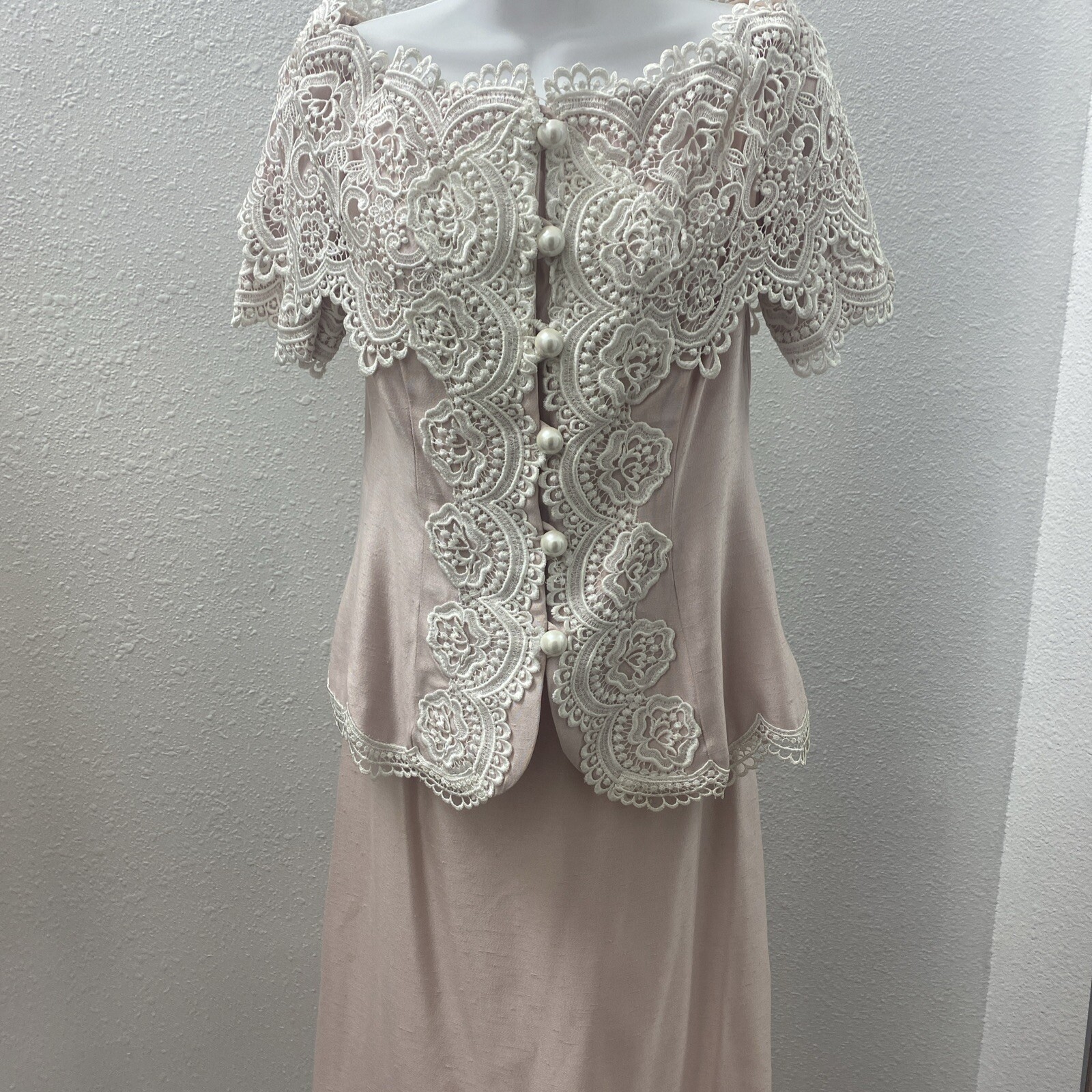 Vintage DEADSTOCK McClintock Dress Bridgerton Style Lace Off Shoulder Two Piece