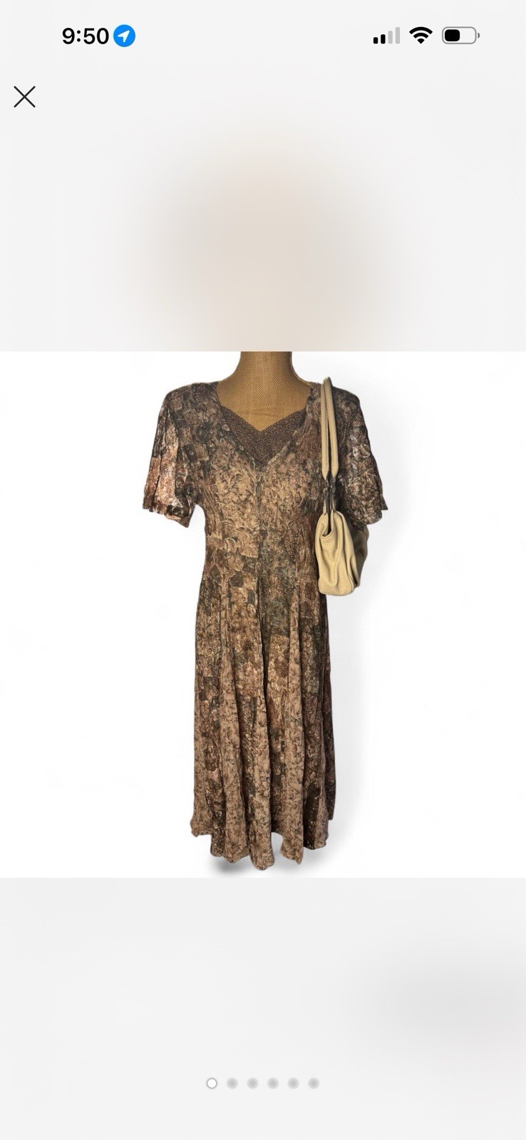 Nostalgia vintage Brown/Beige Floral Lace Overlay Flutter Sleeve Long Dress S