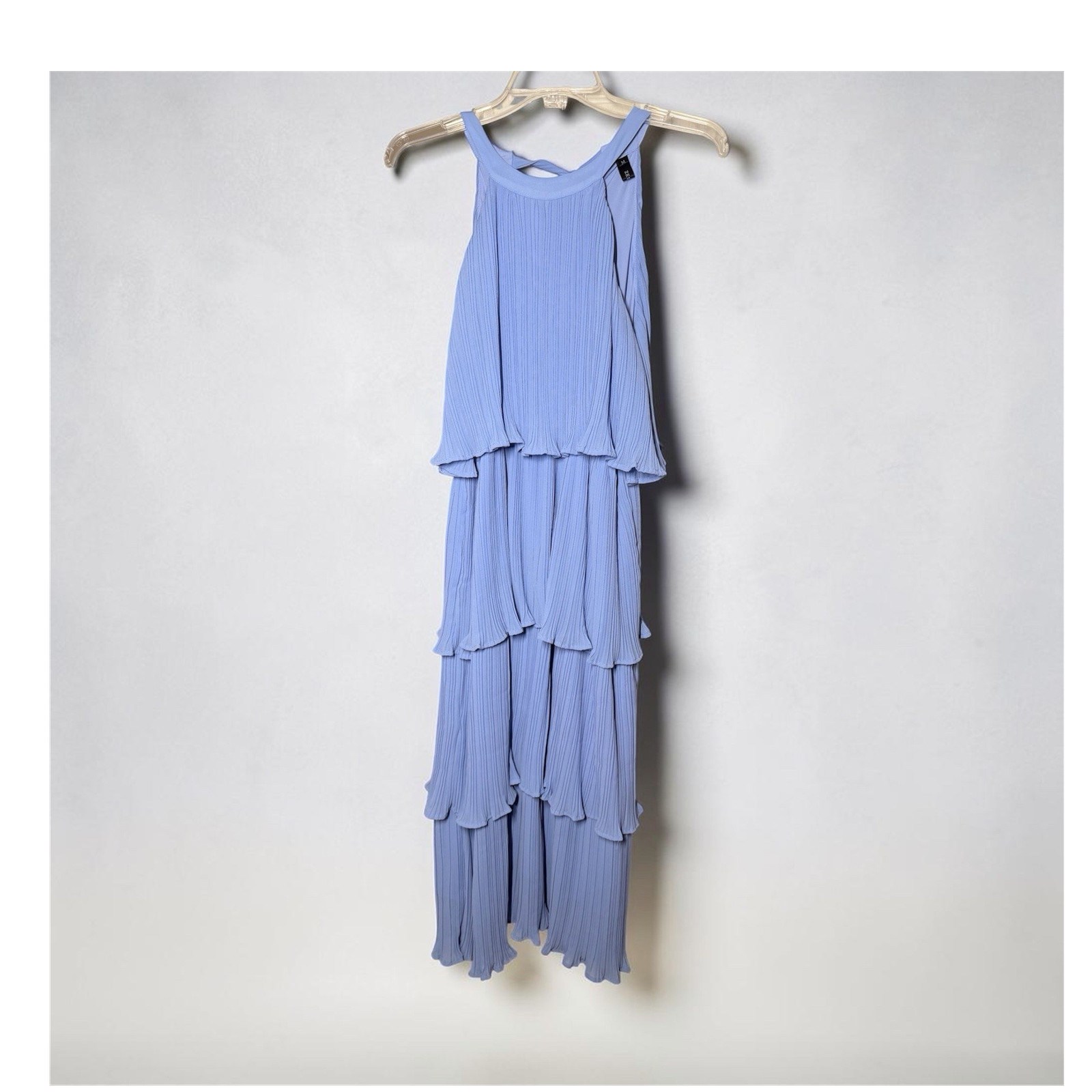 Zesica Light Blue Tiered Pleated Layered Midi Dress Sleeveless M