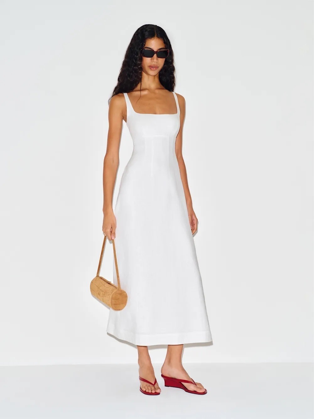 NEW Reformation Sabine Long Sleeveless Linen Dress Dunes White | US 0 UK 4