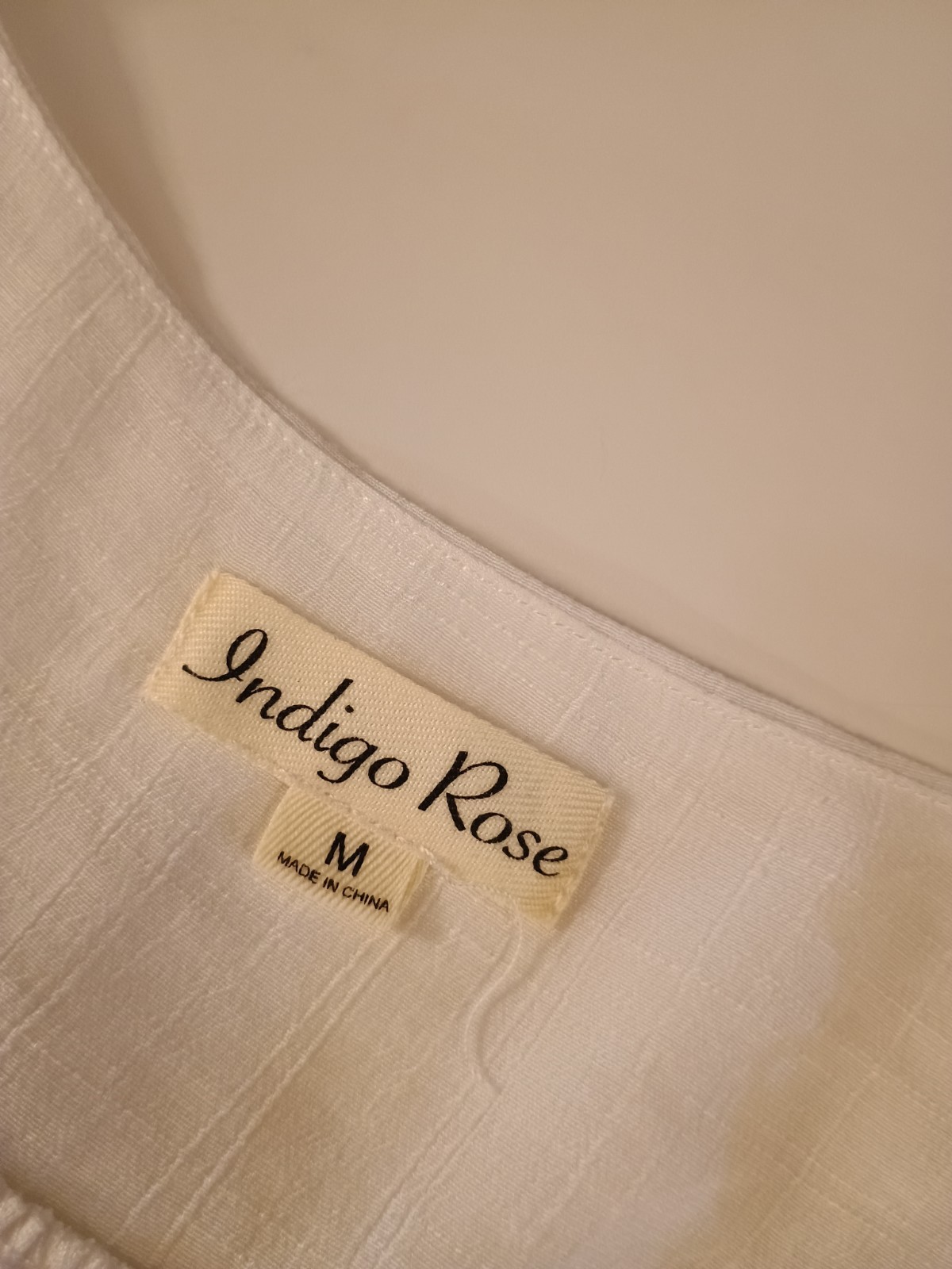 Indigo Rose 3/4 Sleeve Gauze & Lace Knee Length Beaded Tie White Swing Dress M