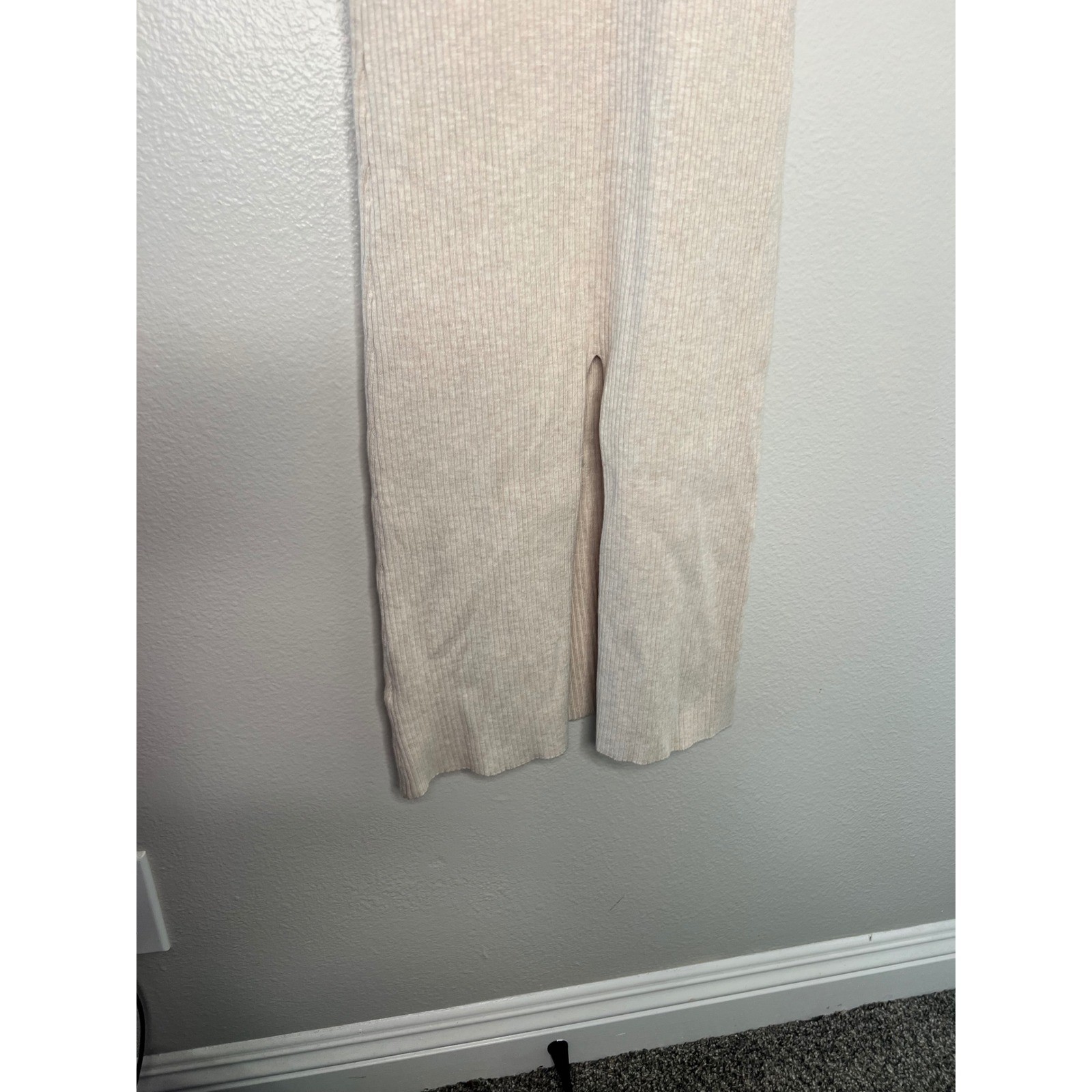 MOD REF Ribbed Knit Tank Maxi Dress Beige Spaghetti Strap Side Slit Size S