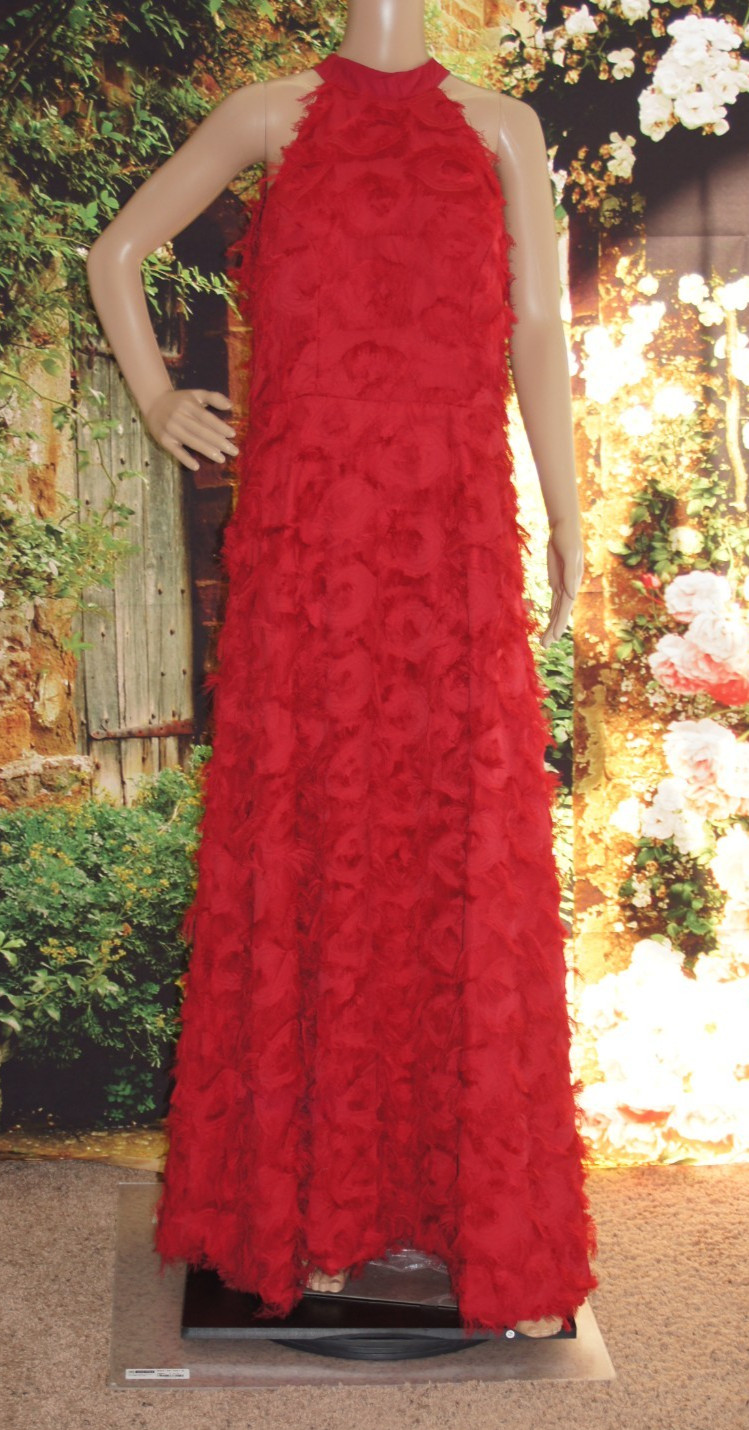 DEAT Red Eye Lash Material Halter Neck Gown size L (see measurements)