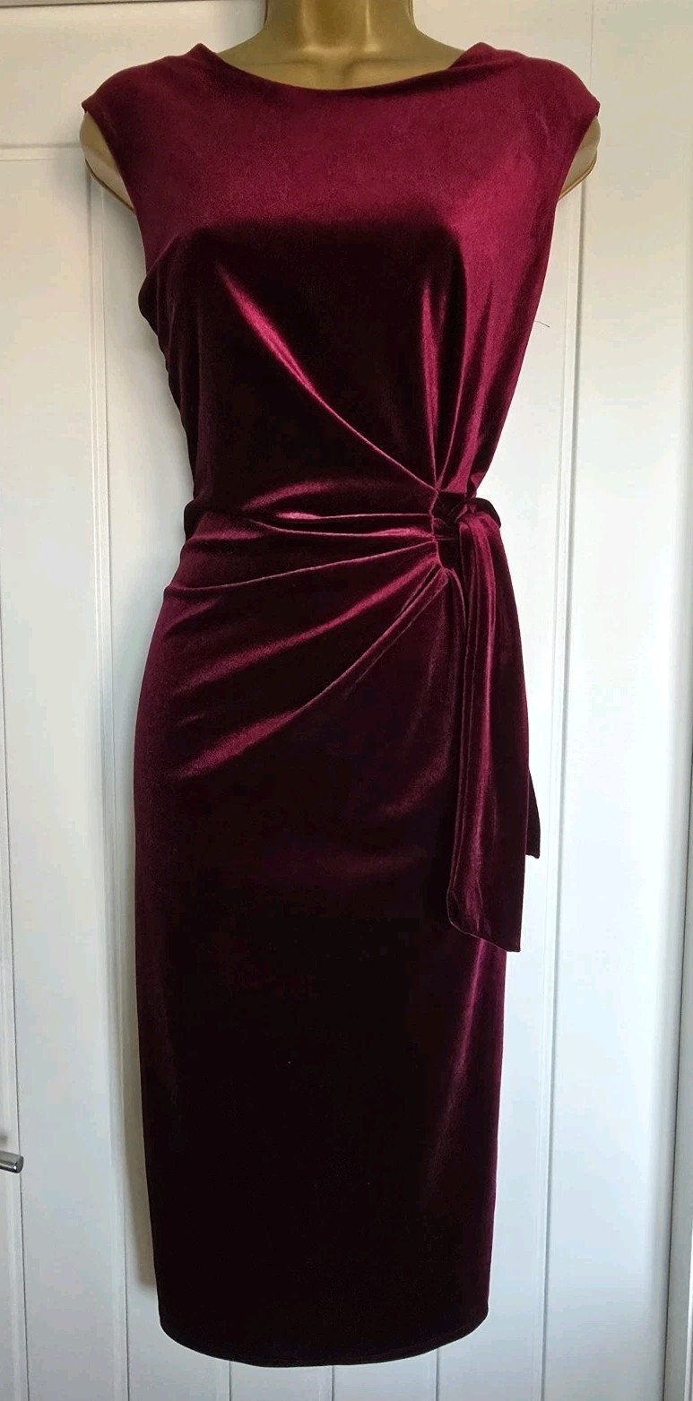 Vintage 1940s 1950s Style Stretch Velvet Maroon Prom Party Wiggle Dress Size 10