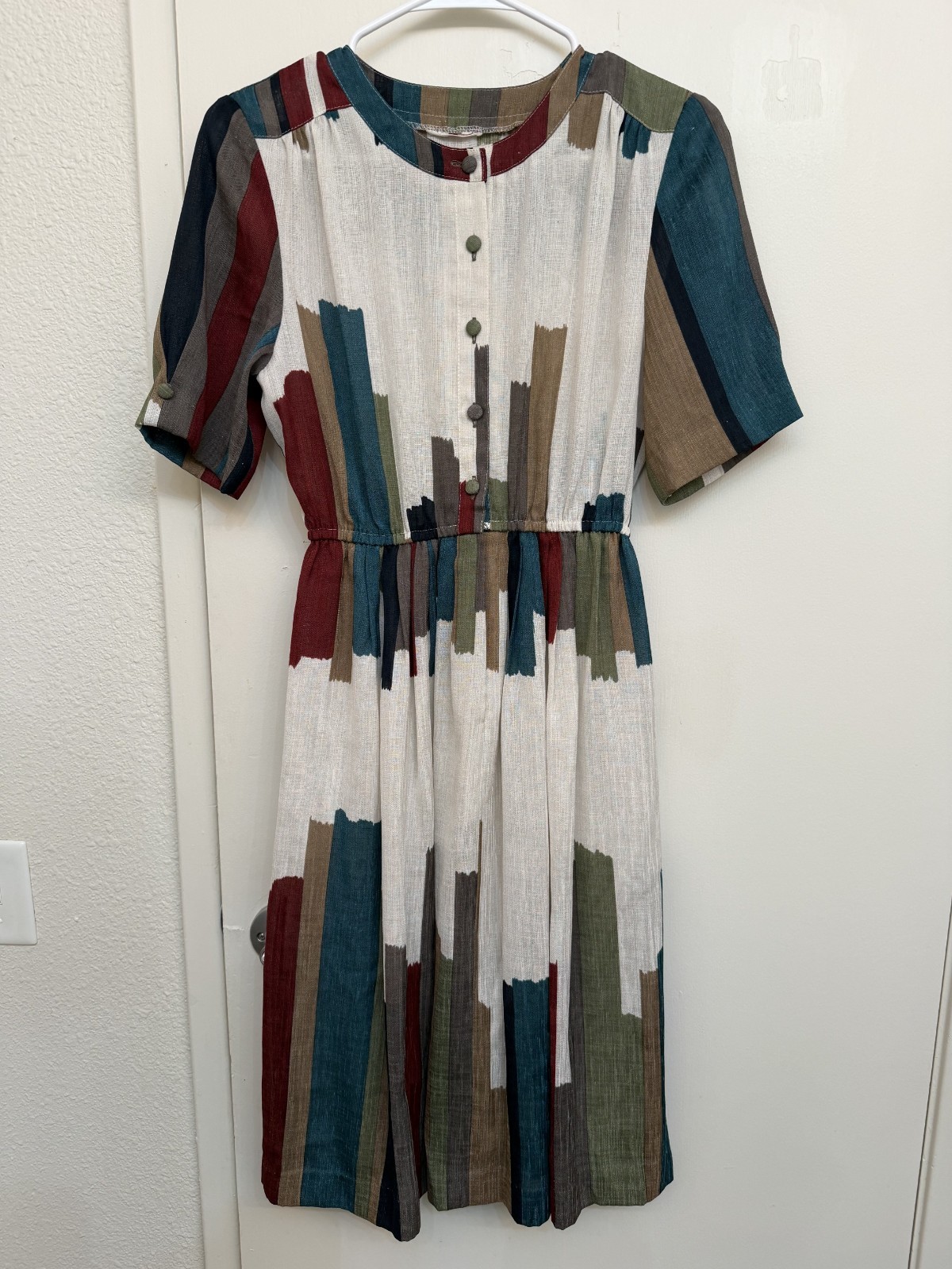🎨 Vintage Abstract Colorblock Brushstroke Midi Dress Vintage from 1980s