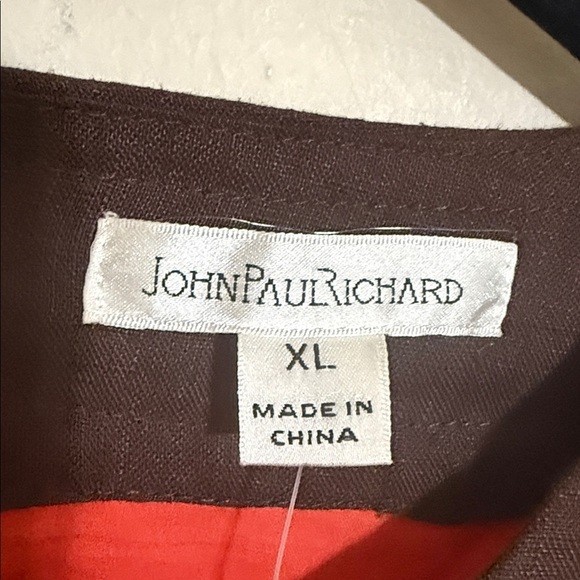 John Paul Richard orange Mini Dress women XL linen Brown Collar shift casual Y2K