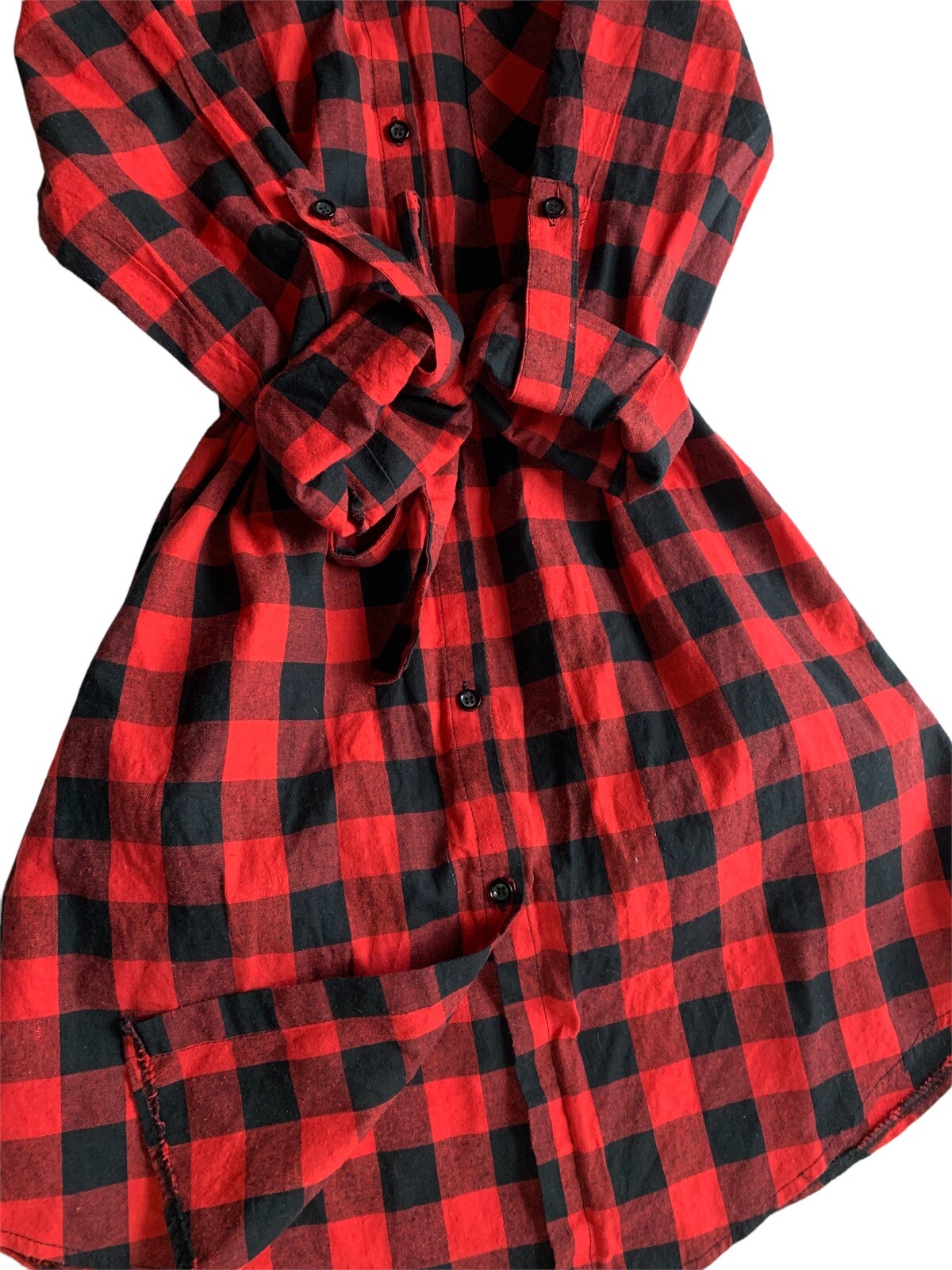 Wanna B Red Buffalo Plaid Button Up Dress with sash Size Small