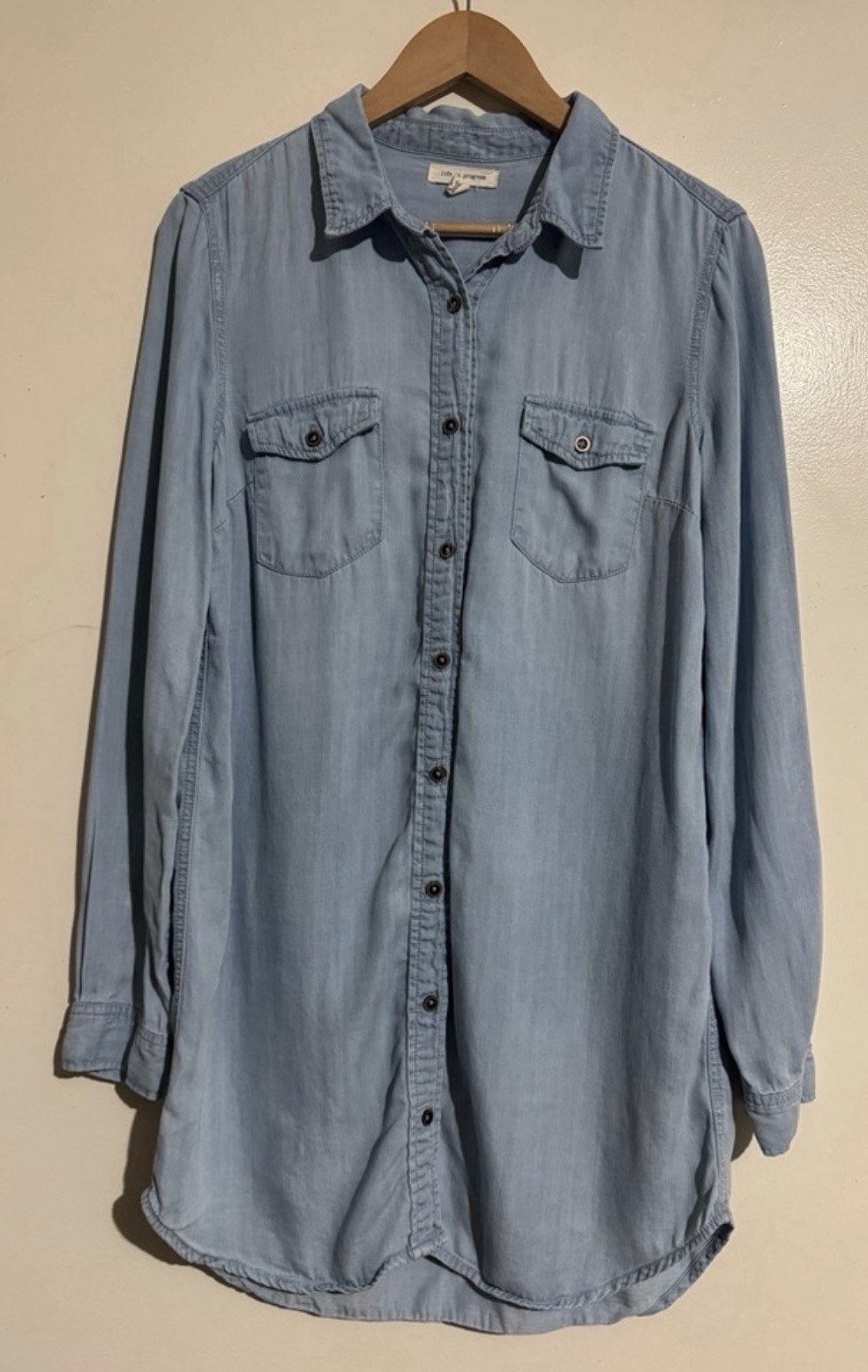 Life In Progress Light Chambray Denim Button Down Shirt Mini Dress Small