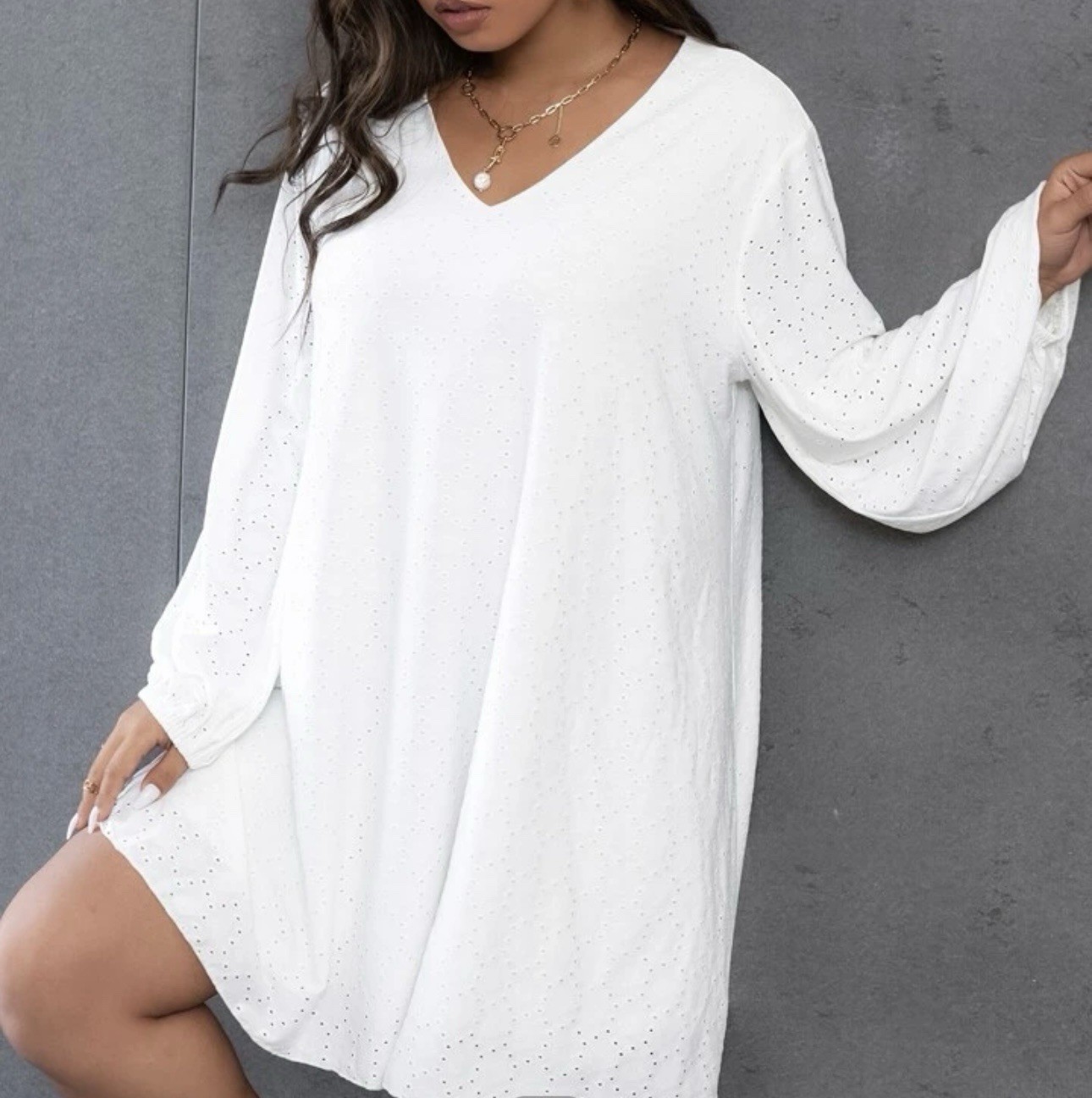 Women’s Plus White Lined Eyelet Lace Dress Sz 2XL SHEIN CURVE Bishop Sleeve