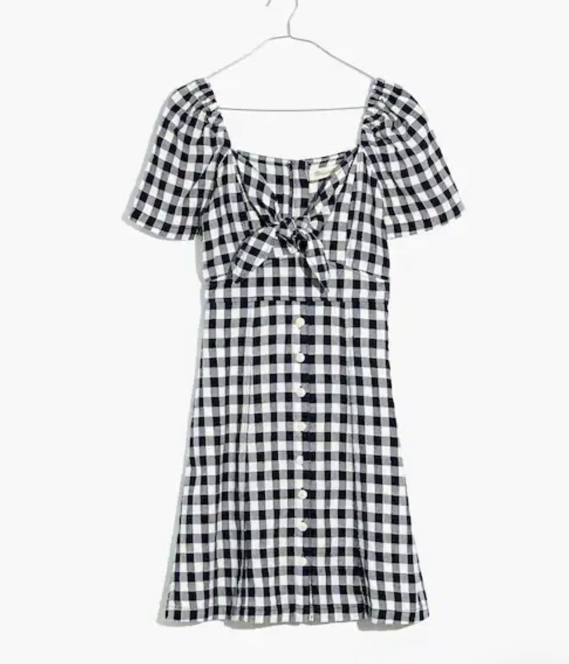 Madewell Size 2 Blue Gingham Tie-Front Cotton above Knee Swing Dress