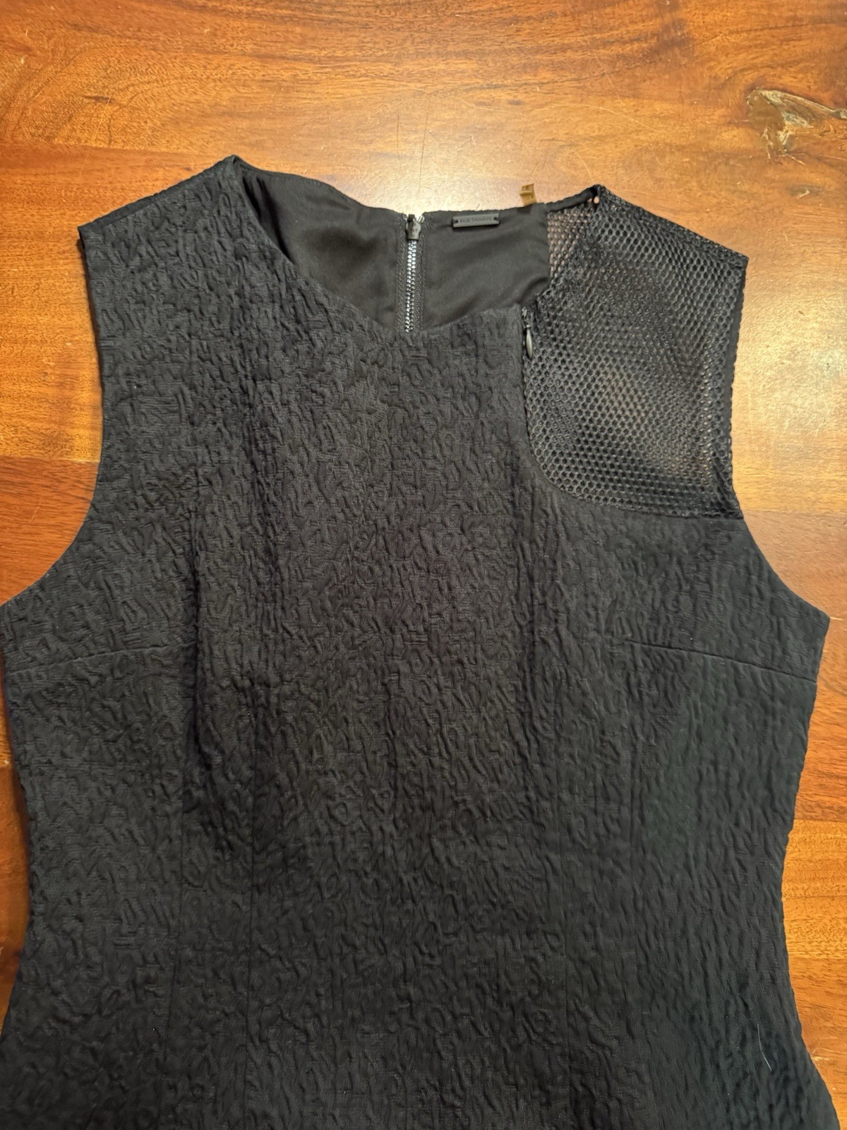 ELIE TAHARI Black Sleeveless Sheath Dress Textured Fabric Mesh Panels Sz 8
