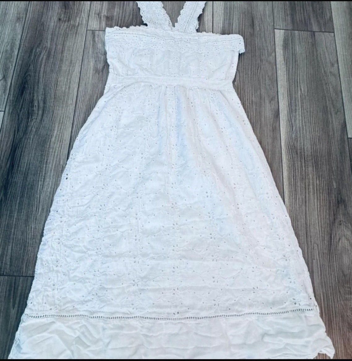 Abercrombie & Fitch White Cotton Eyelet Lace Strappy Midi Sundress 4