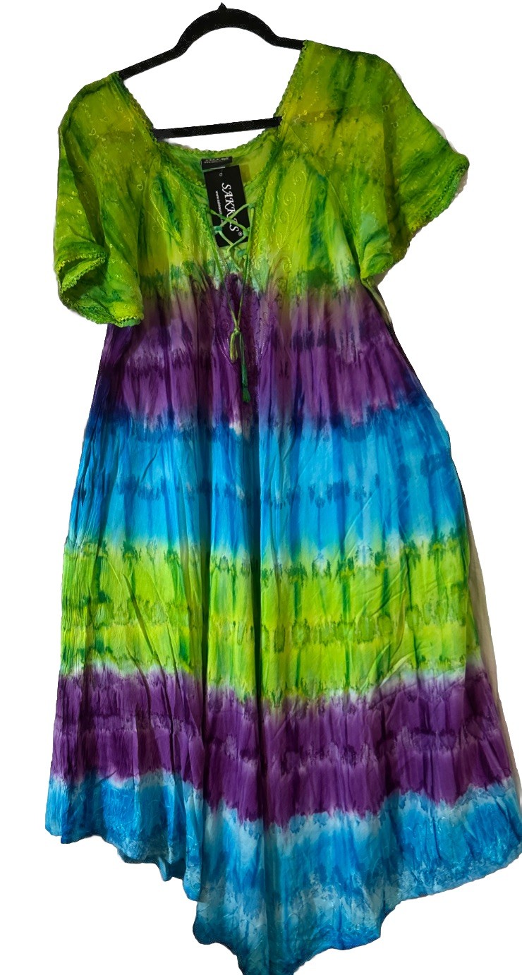 SAKKAS WOMEN’S FREE SIZE Midi EMBROIDERED KAFTAN DRESS COVER-UP Resort Vacay
