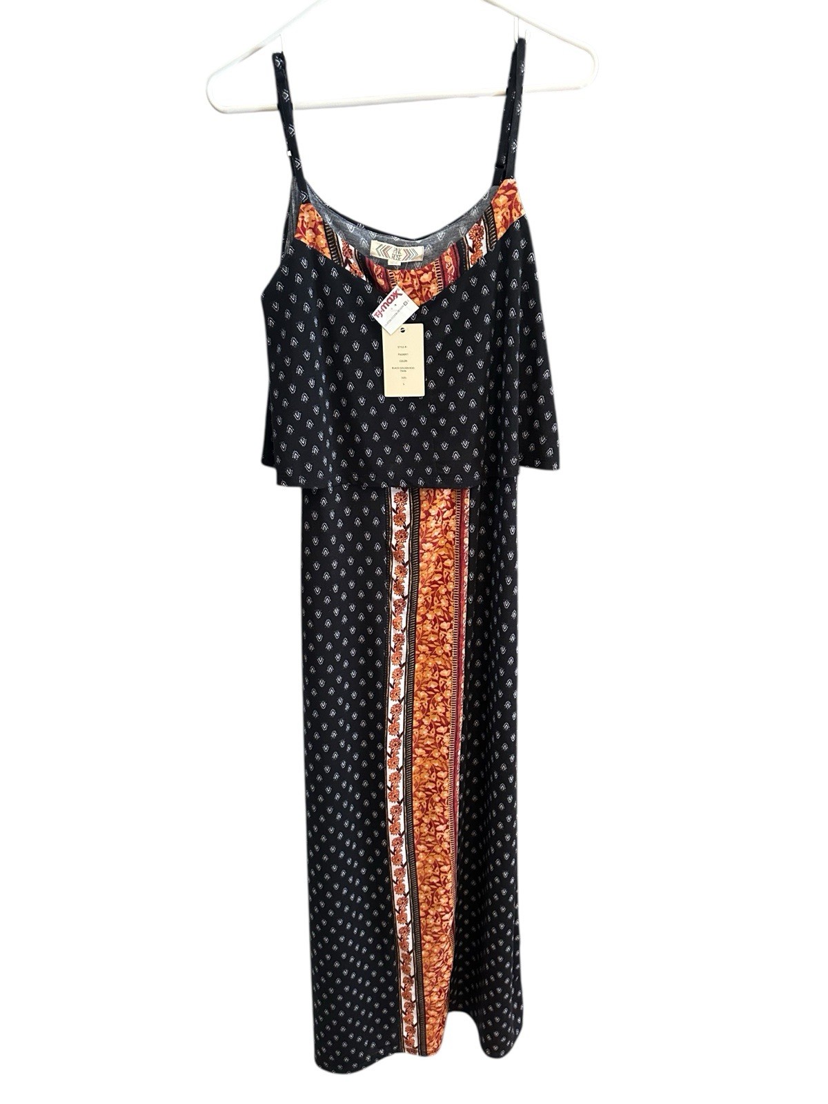 NWT Pink Rise Slip Dress Black/Gold Maxi Dress, 57” Length, Adjustable Strap
