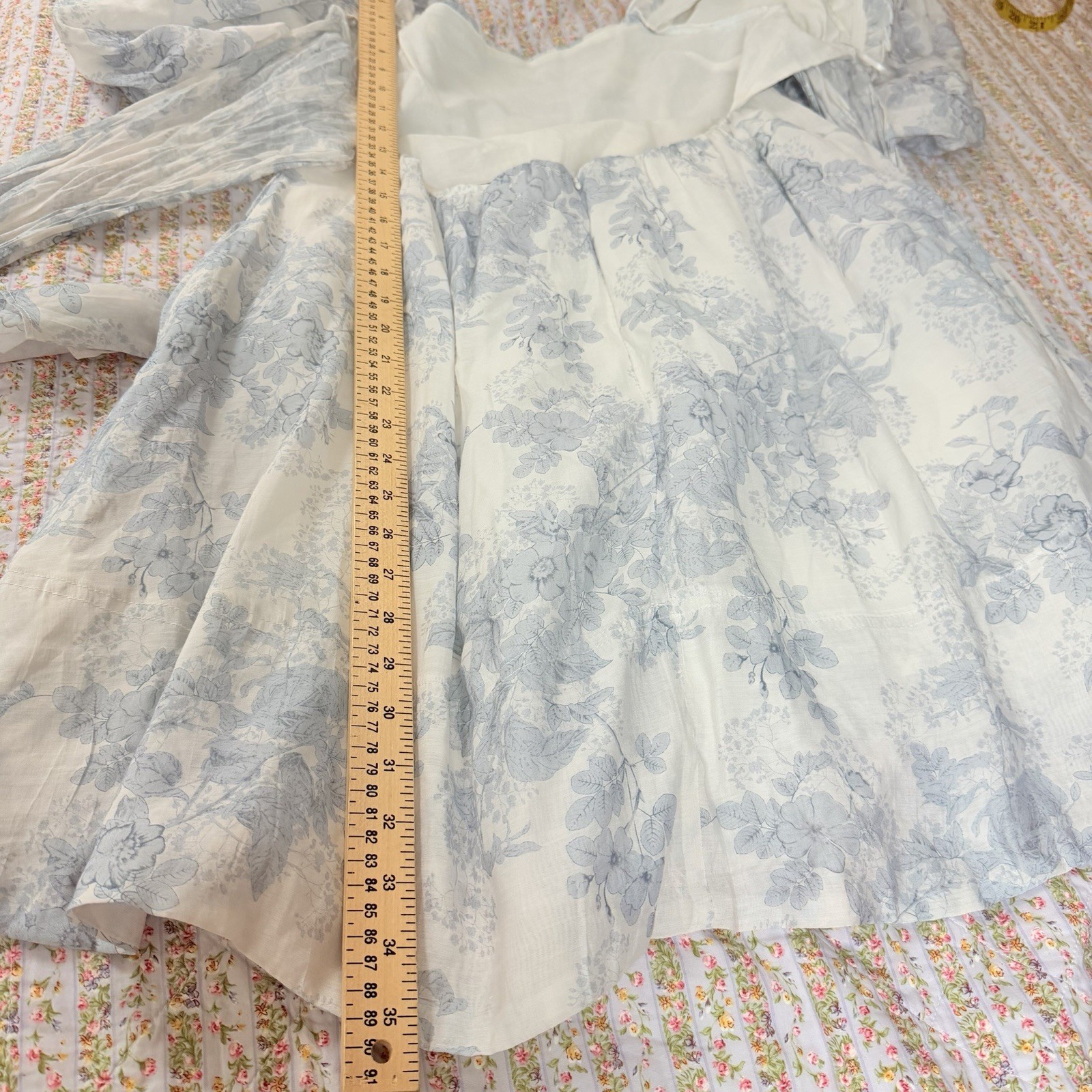 Sofie The Label Blue Floral Puff Sleeve Open Back Melody Mini Dress M Cottage