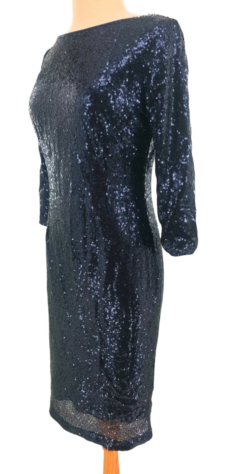 Lulu’s L Sequin Cocktail Dress Dramatic Scoop Back 3/4 sleeves Sheath Mini