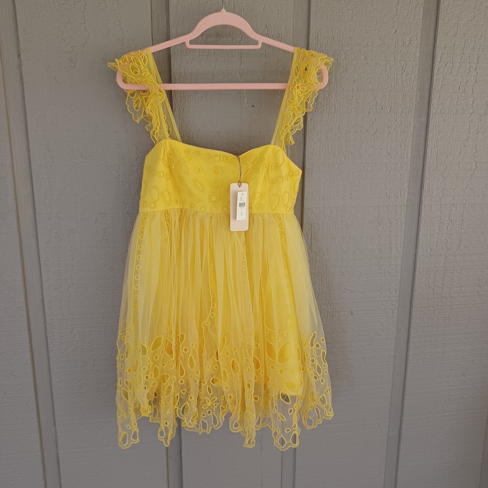 Anthropologie Let Me Be Eyelet Tulle Mini Dress Size M Women Fairy In Yellow