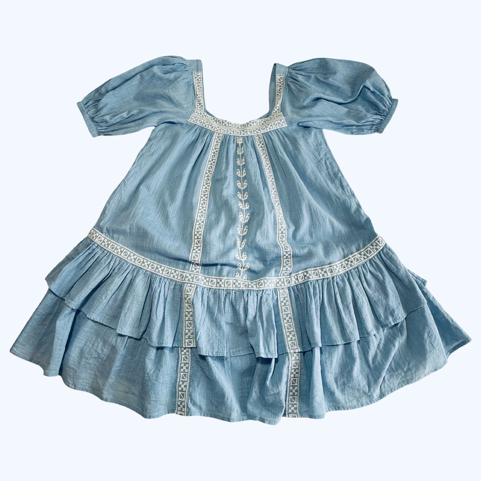 NWT $178 Shore Square Neck Embroidered Babydoll Dress Size XS Blue