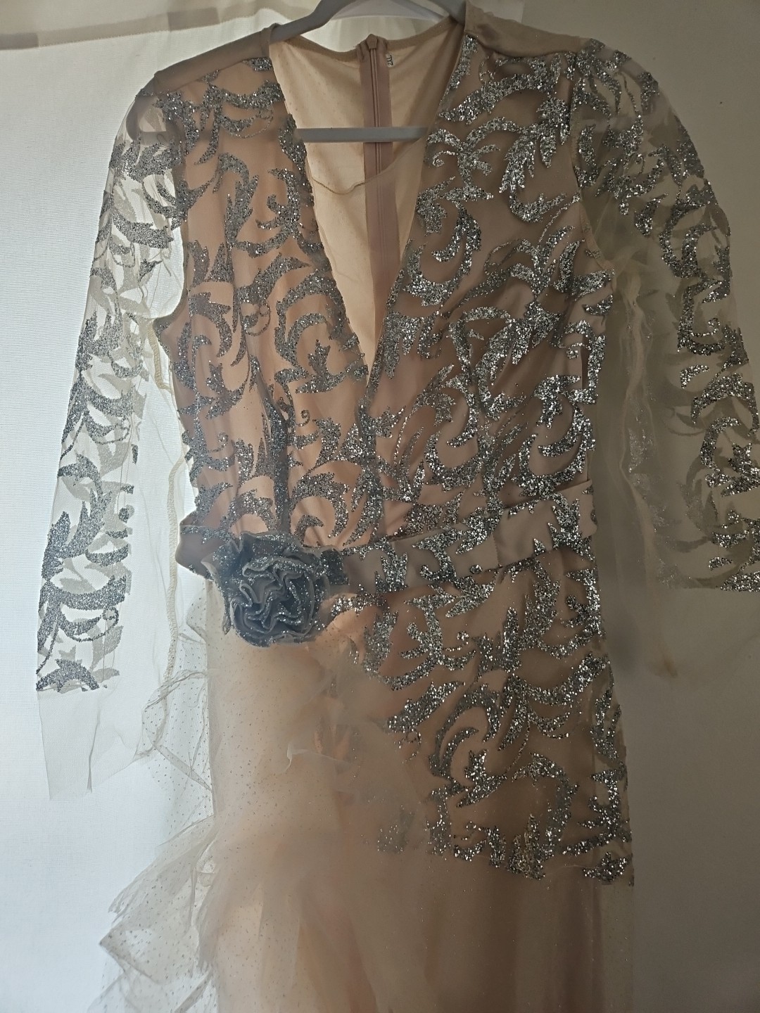 Ivory Gold Long Sleeve Ballroom Dress Size 2xl