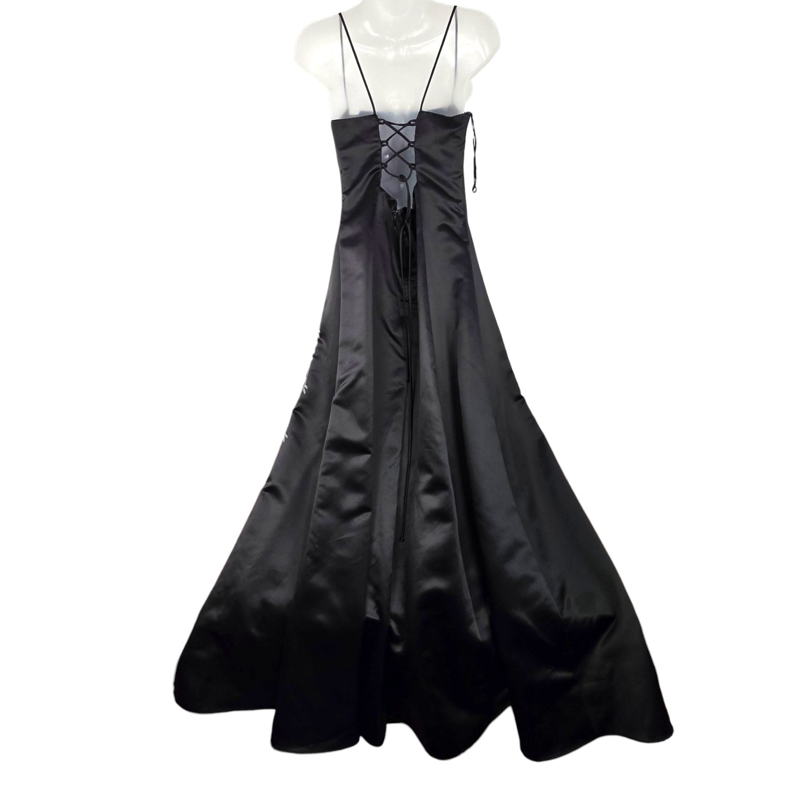 Vtg Y2K Corset Lace Floral Bead Whimsigoth Goth Black White Lrg Gown Dress Prom