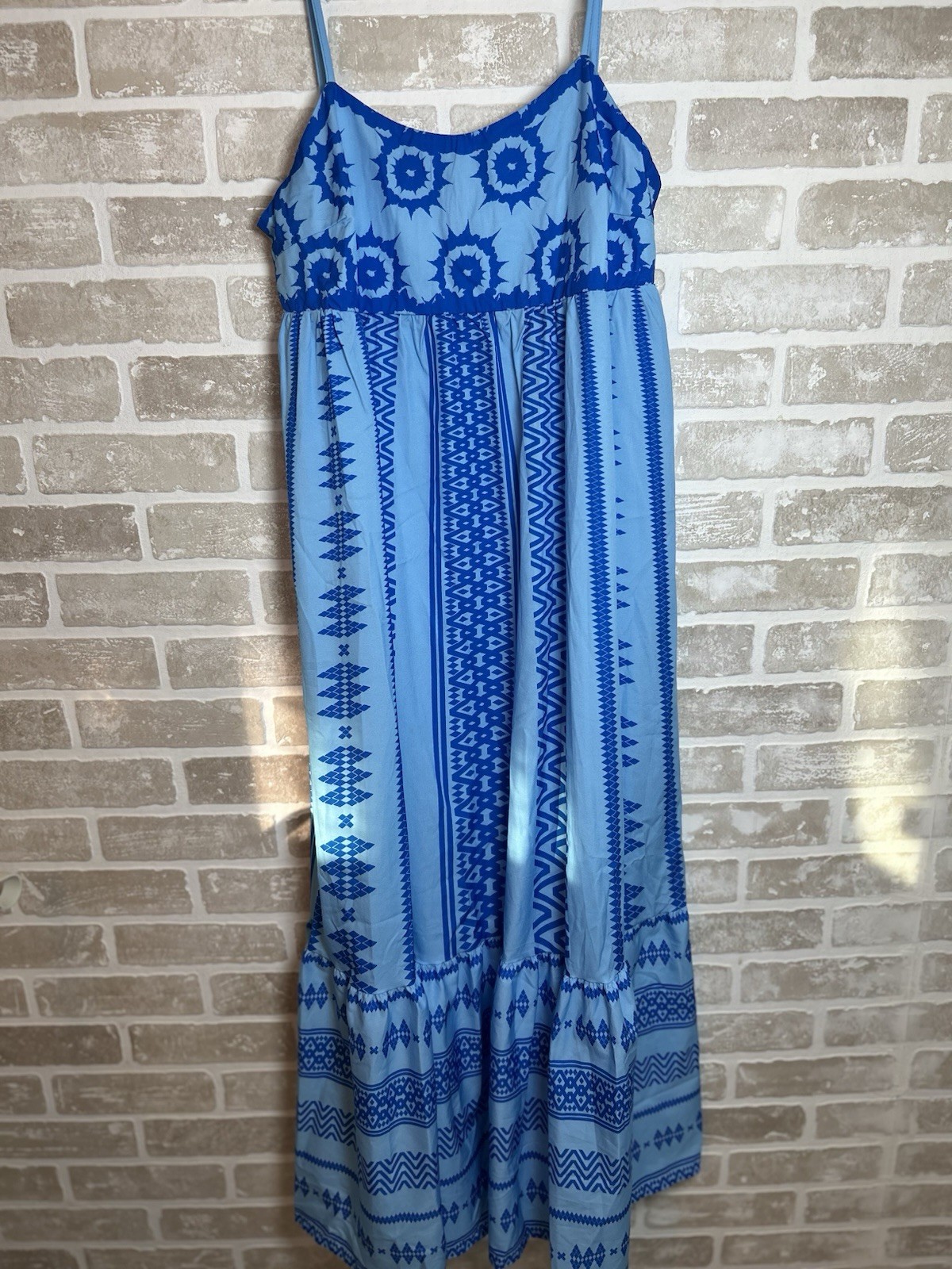 SheIn Blue Geometric Maxi Dress Sleeveless Strappy Straps Polyester Size L