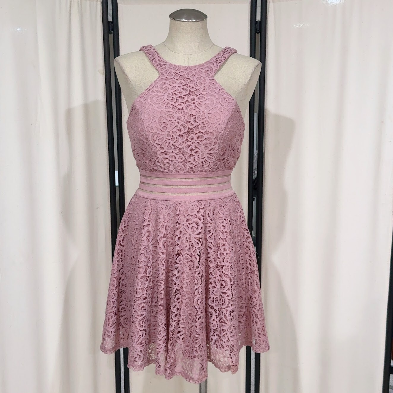 City Studio Juniors’ Dusty Pink Lace Fit & Flare Homecoming Party Dress Size 9