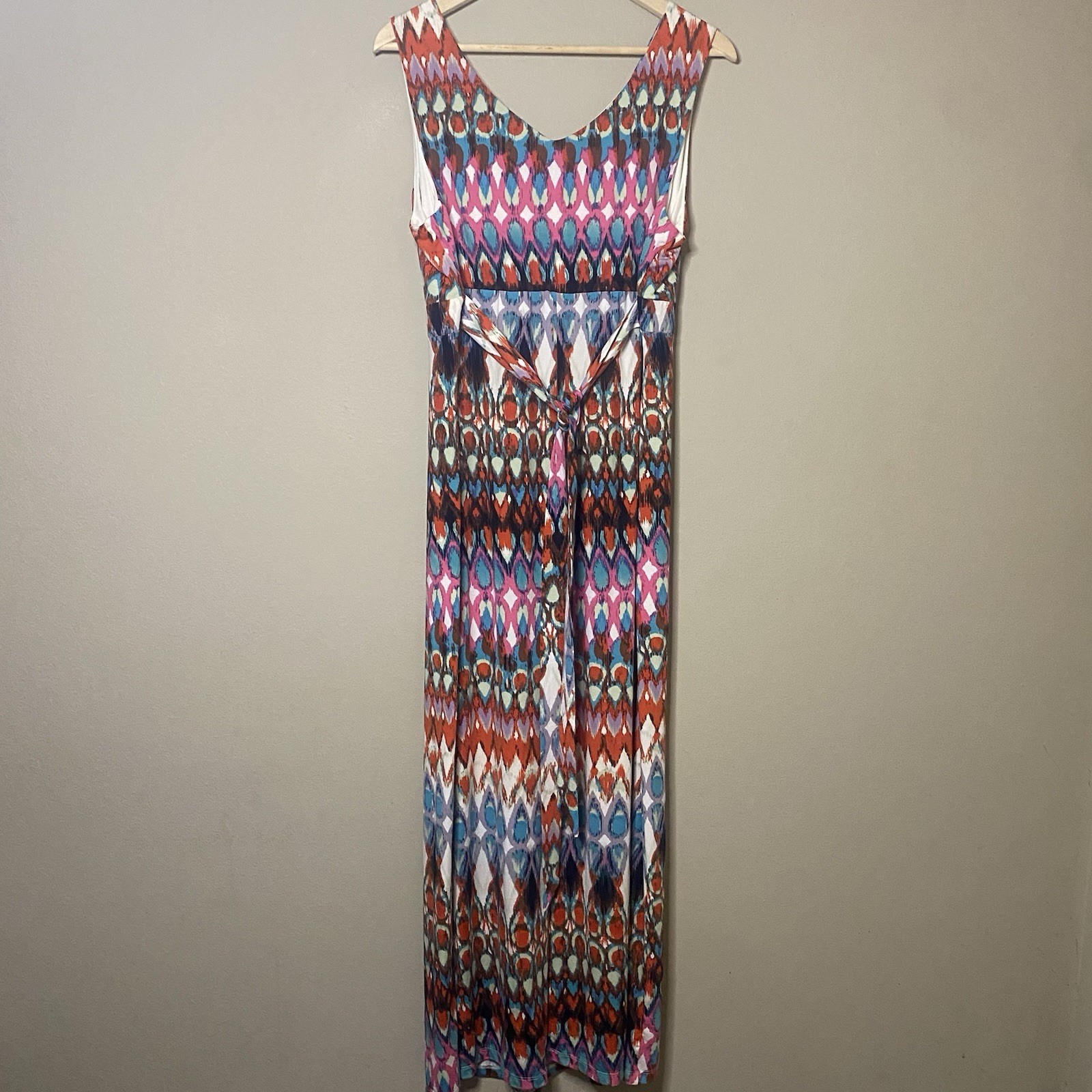 New Directions Sleeveless Bohemian Geometric Maxi Dress XL Pink Orange Blue