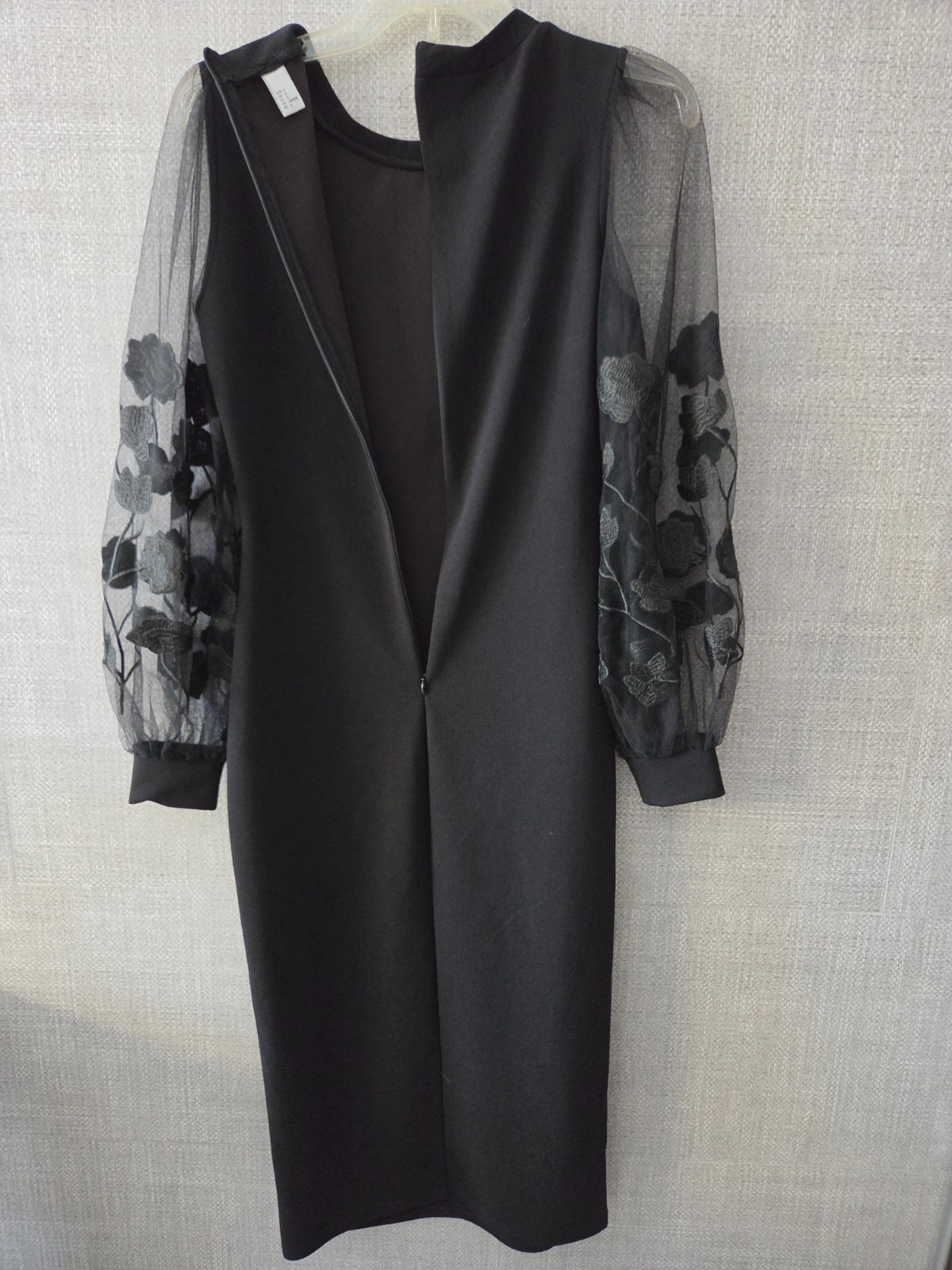 SW black midi dress with puff mesh floral embroidered sleeve, size S