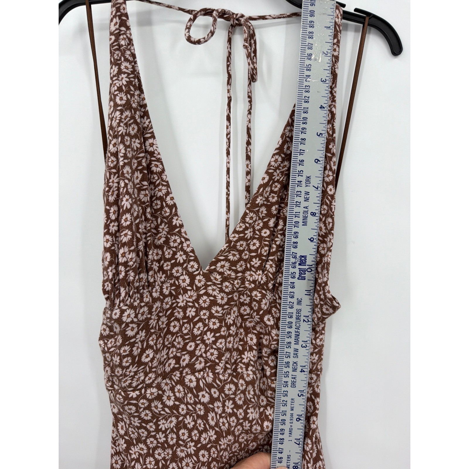 Cotton Candy LA Brown Floral Halter Mini Dress V-Neck Smocked Back Small