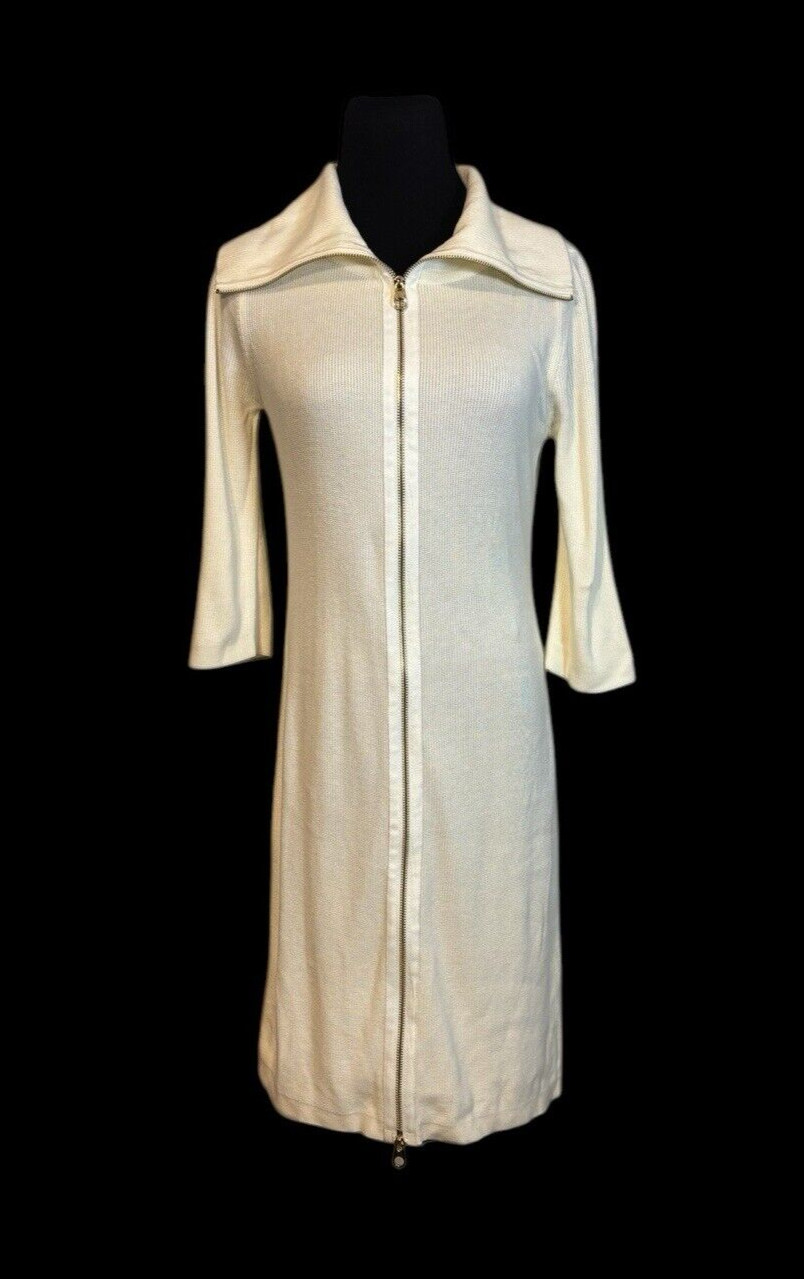 Calvin Klein S Ivory Acrylic Knit Exposed Gold Zipper Bodycon Sweater Dress