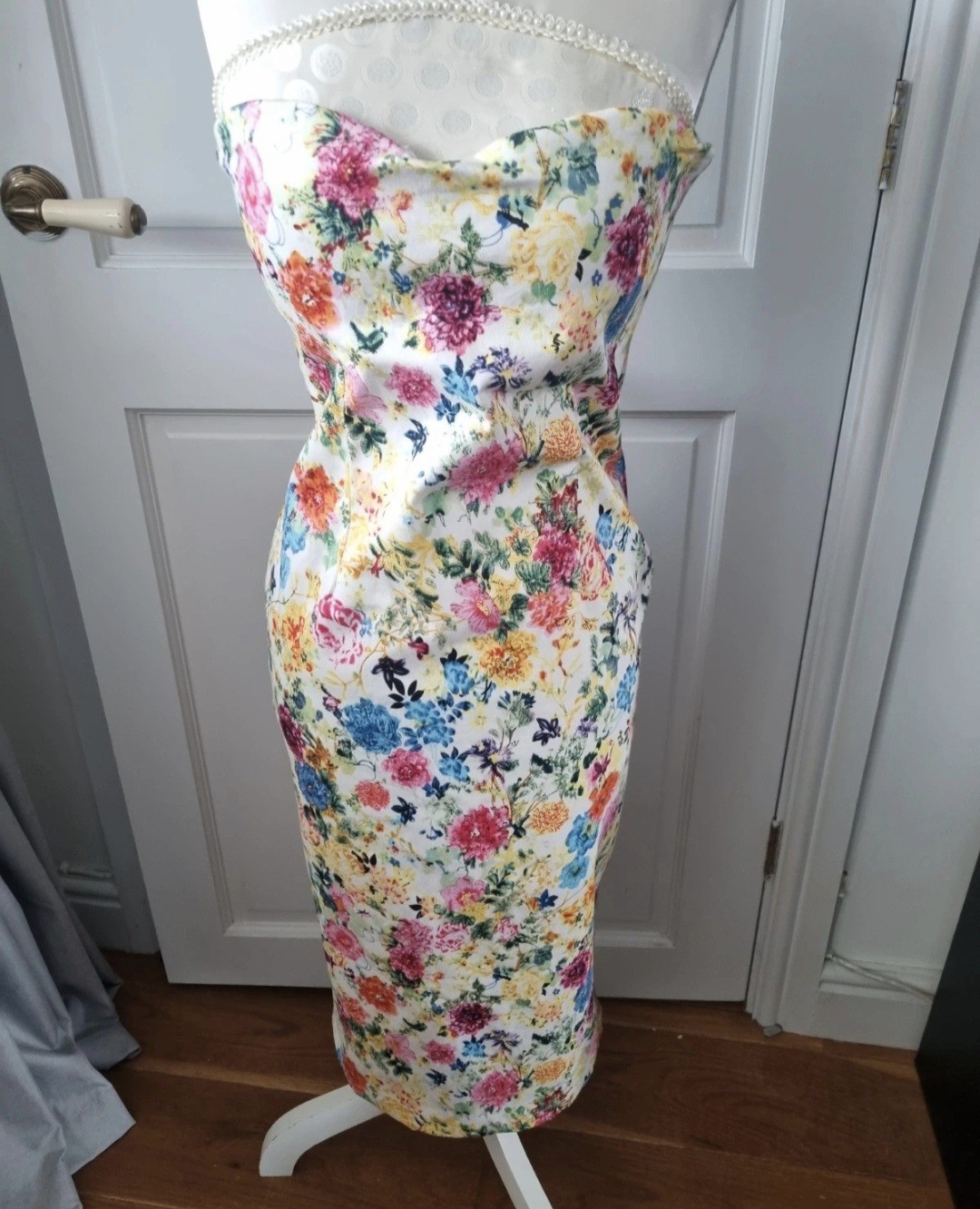 Blue Vanilla Sweetheart Floral Midi Dress. Cotton Size 10
