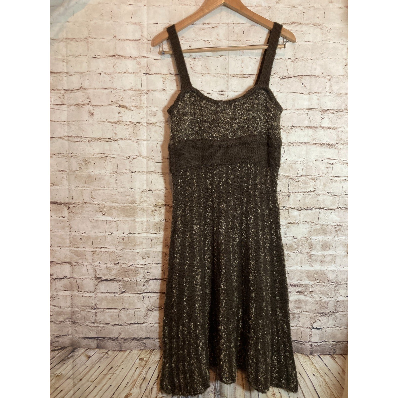 BCBG Maxazria Sweater Dress Womens Large Chocolate Wool Mohair Blend Artsy Knit