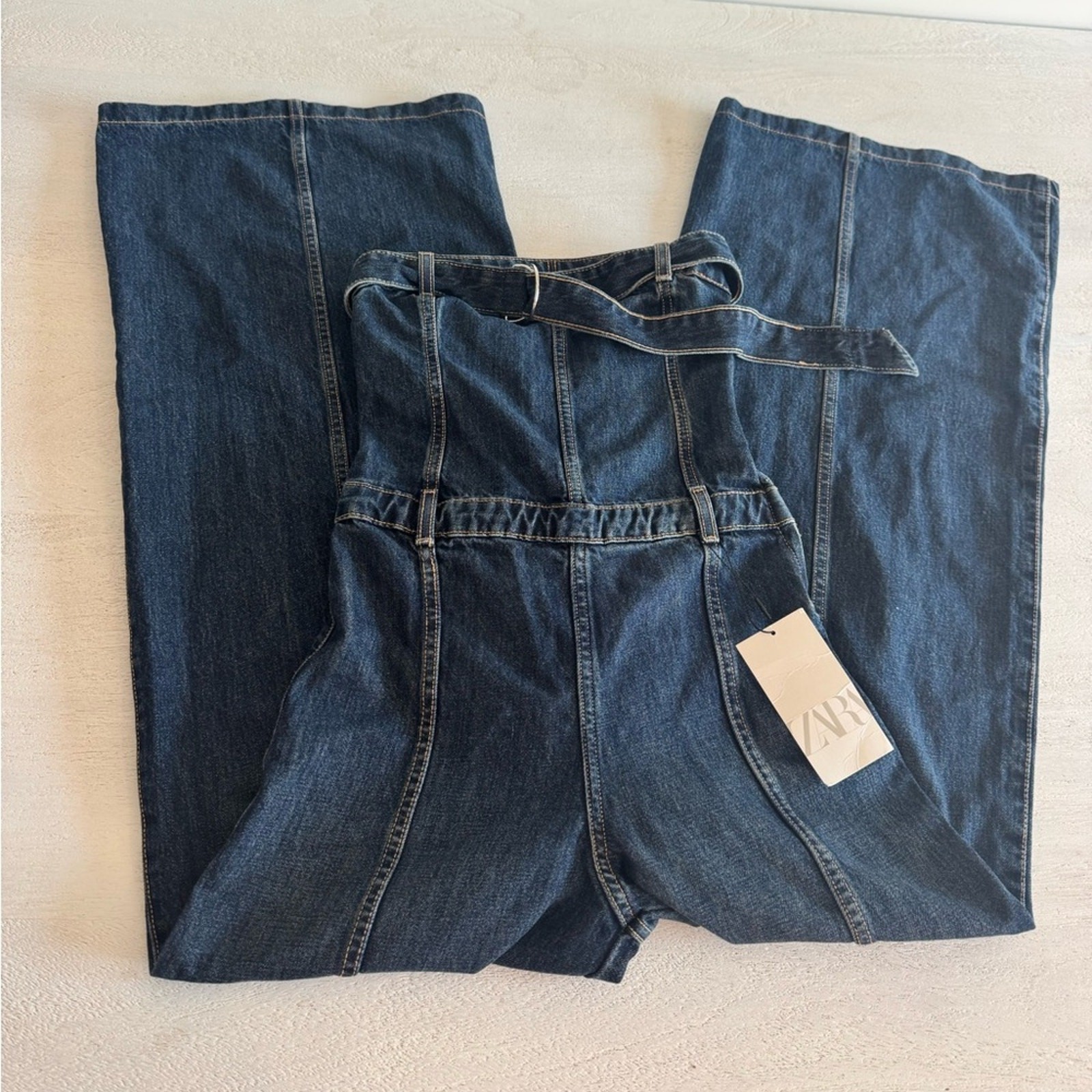 ZARA Strapless TRF Denim Flare jumpsuit 0541/239 small NWT