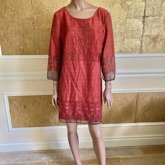 NEW!! STUDIO M rust maroon boho lace blend mini dress L