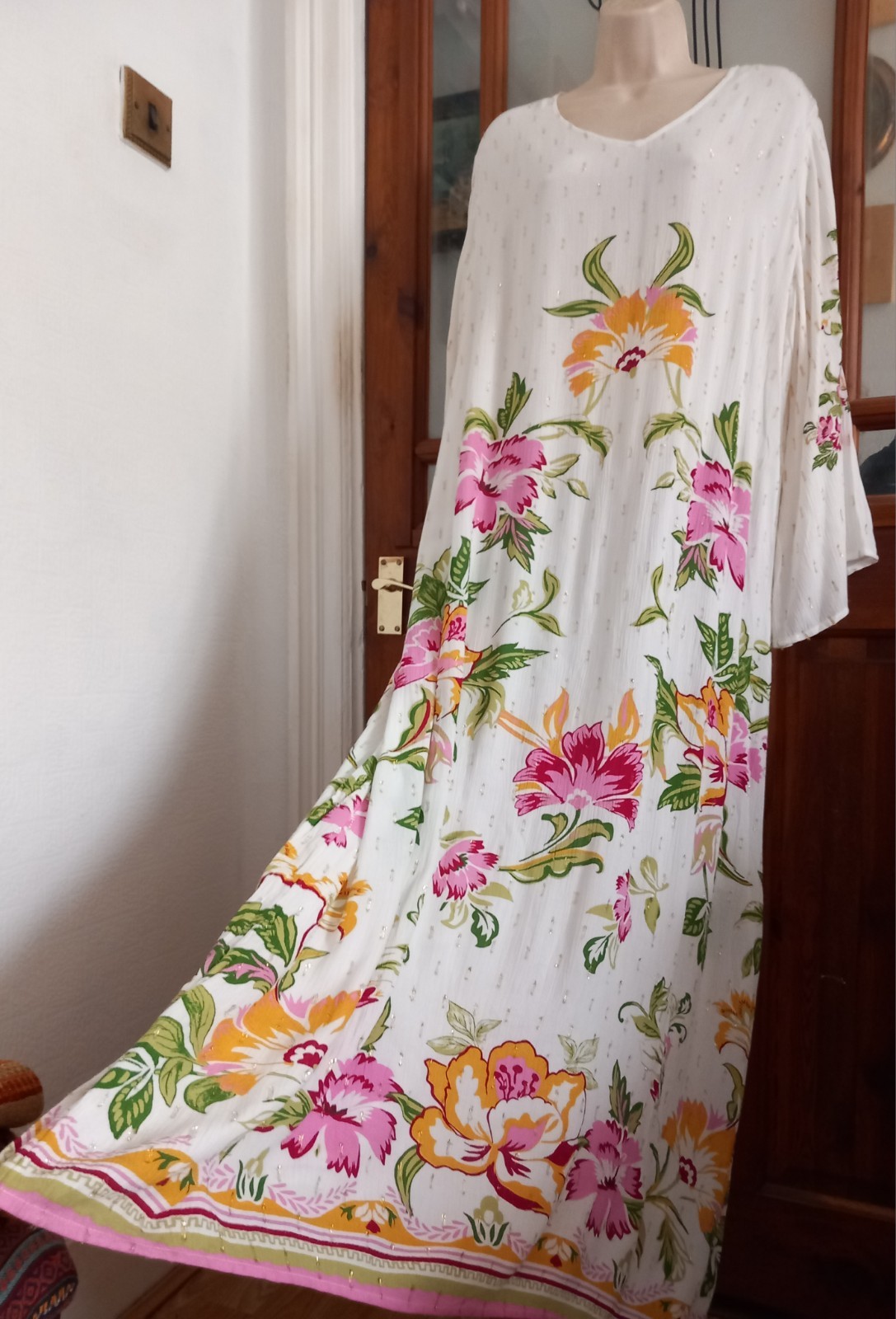 Vtg Look Indian Crinkle Oversized Kaftan Maxi Dress Size 10 12 ( Also Fit 14 16)