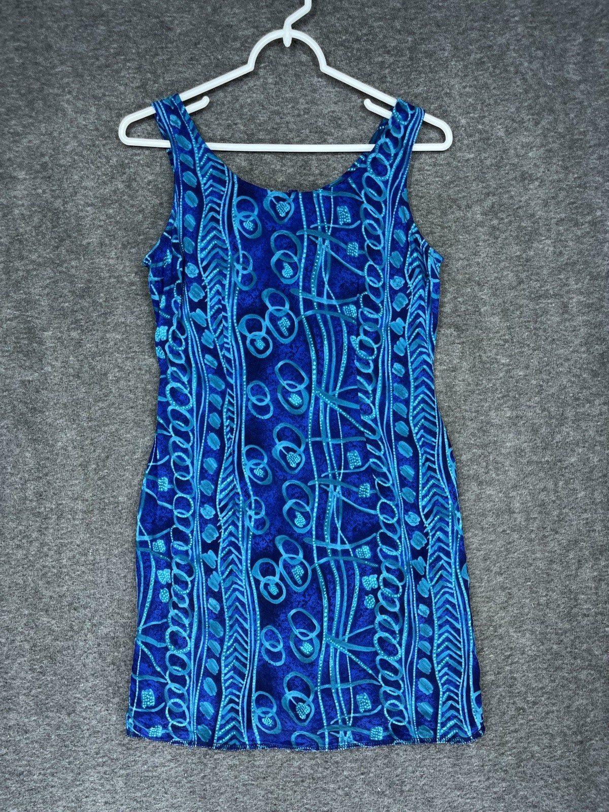 Vintage All That Jazz Womens Dress Size 5/6 Blue Abstract Scoop Mini Sleeveless