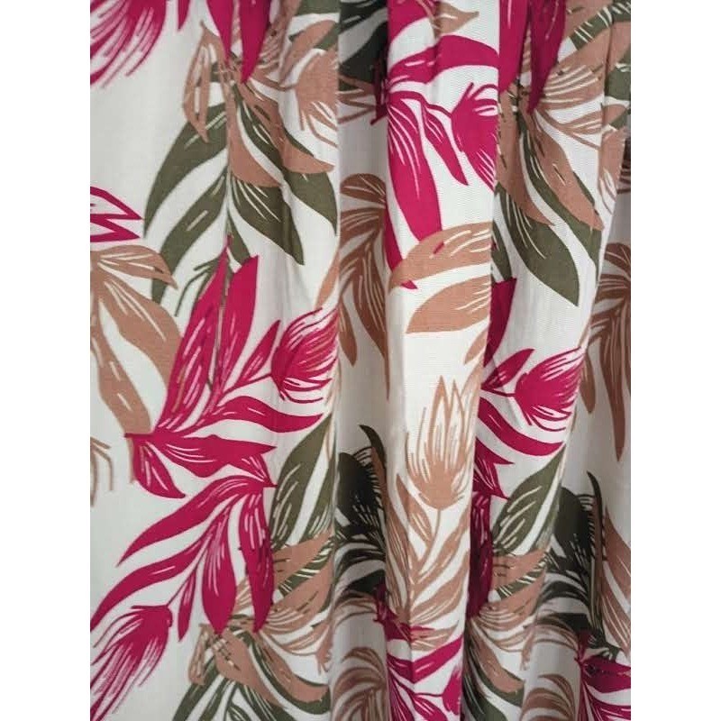 Parisian NWT Tropical Leaf Maxi Dress S 100% Cotton Pink Green Long Slv $158