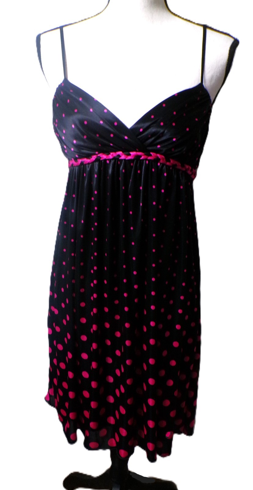 Y2k Ruby Rox Babydoll Mini Dress M Satin Black Pink Polk Dots Fairy Whimsigoth
