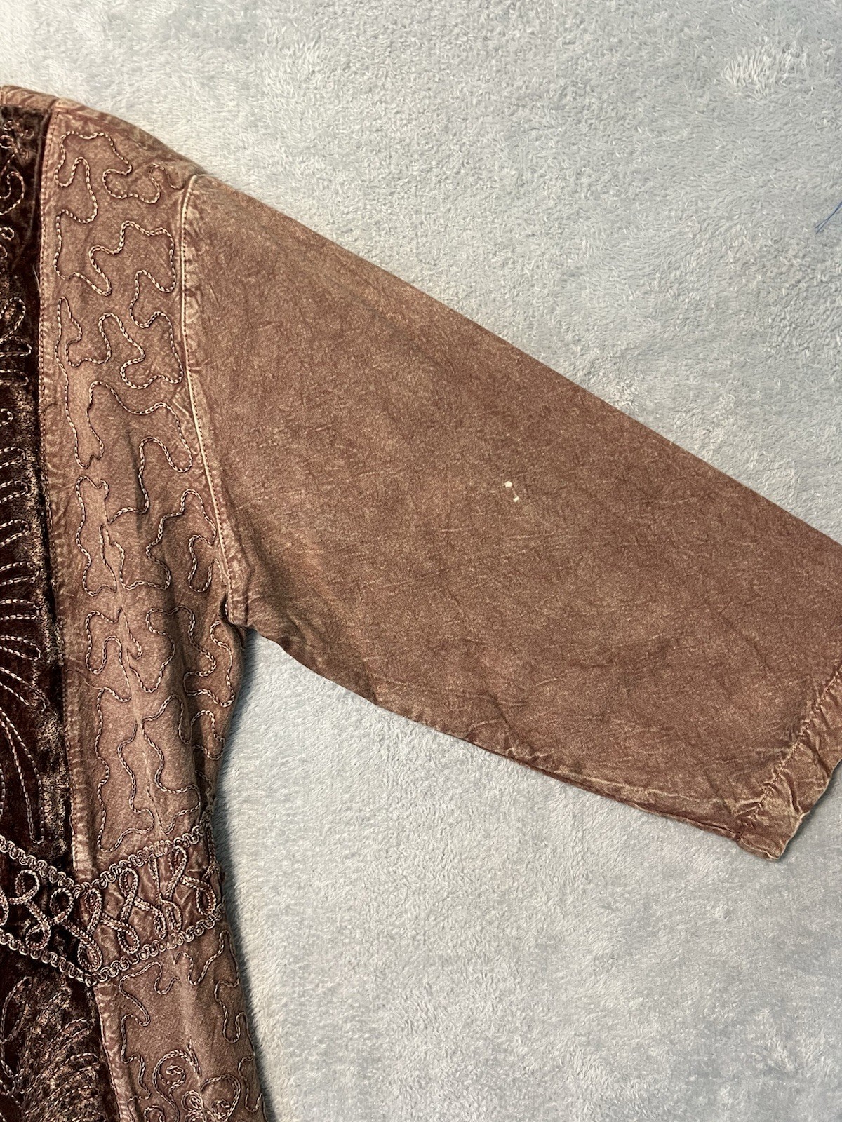 Vintage Starina Midi Brown Stitches Velvet Inlay Dress WHIMSY BOHO Y2K HIPPIE
