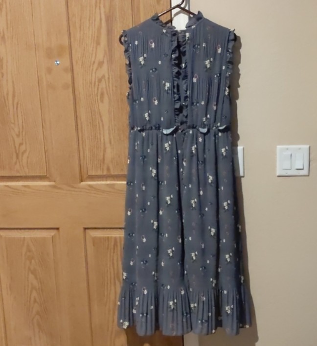 Ted Baker Oracle Mock Neck Midi Ruffle Gray Pleated Sleeveless Floral Size 4