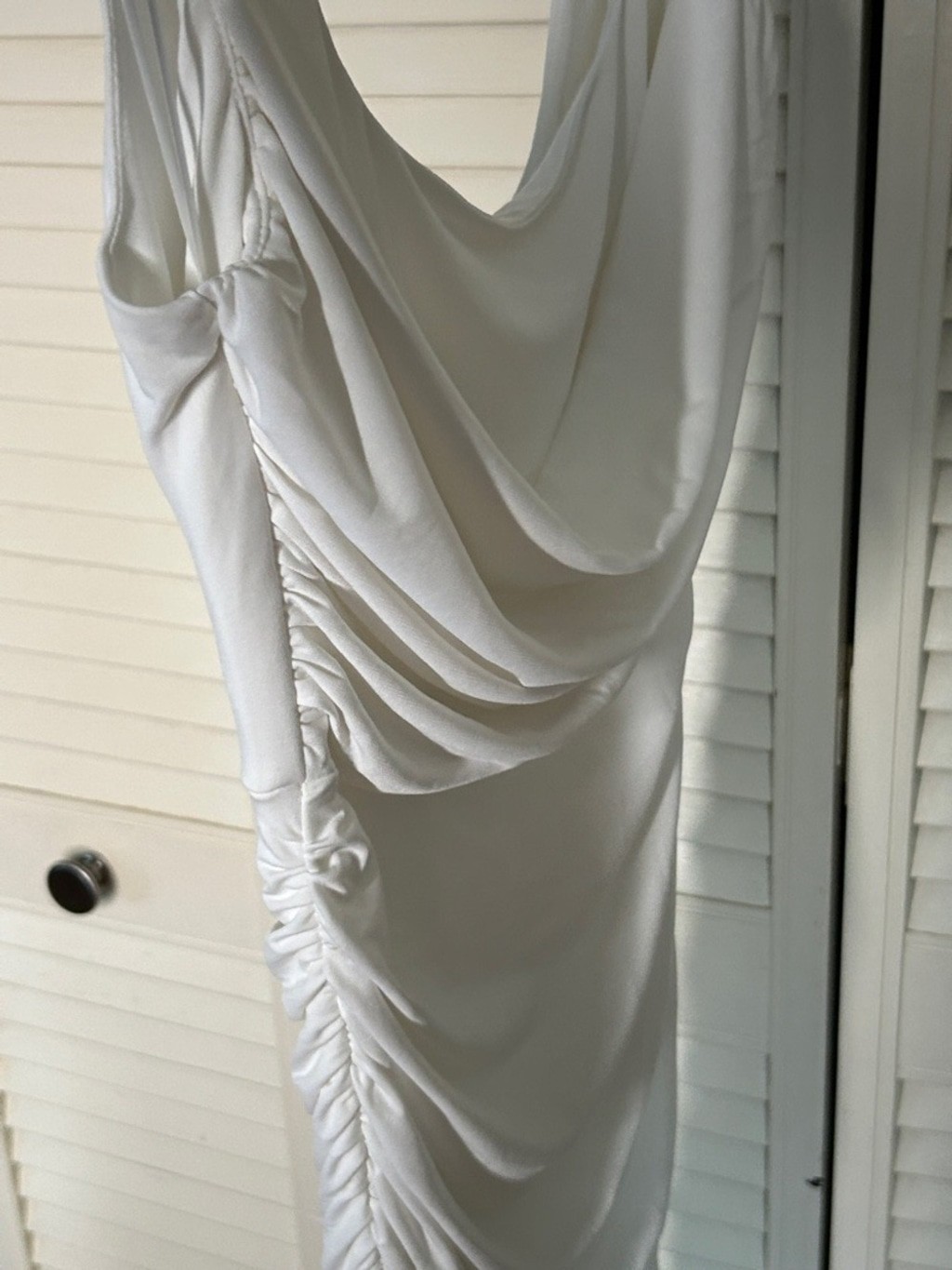 Hello Molly White Draped Cowl Ruched Mini Dress | Size Small