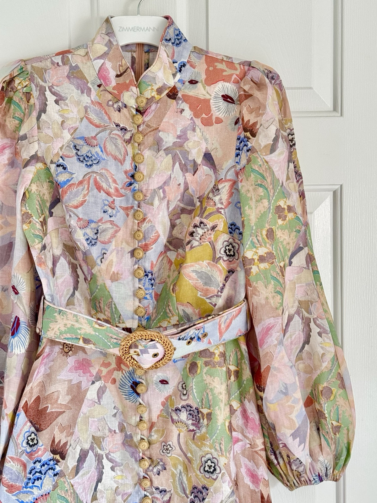 NWOT $950 Zimmermann Illustration Buttoned Belted Floral Linen Mini Dress AU3 L