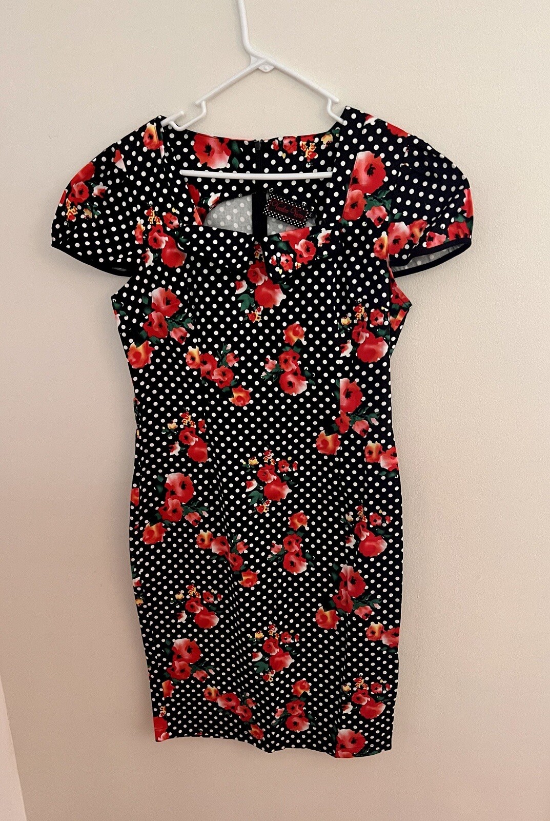 VOODOO VIXEN Size XL Black Red Polka Dot Floral PIN UP Wiggle ROCKABILLY DRESS