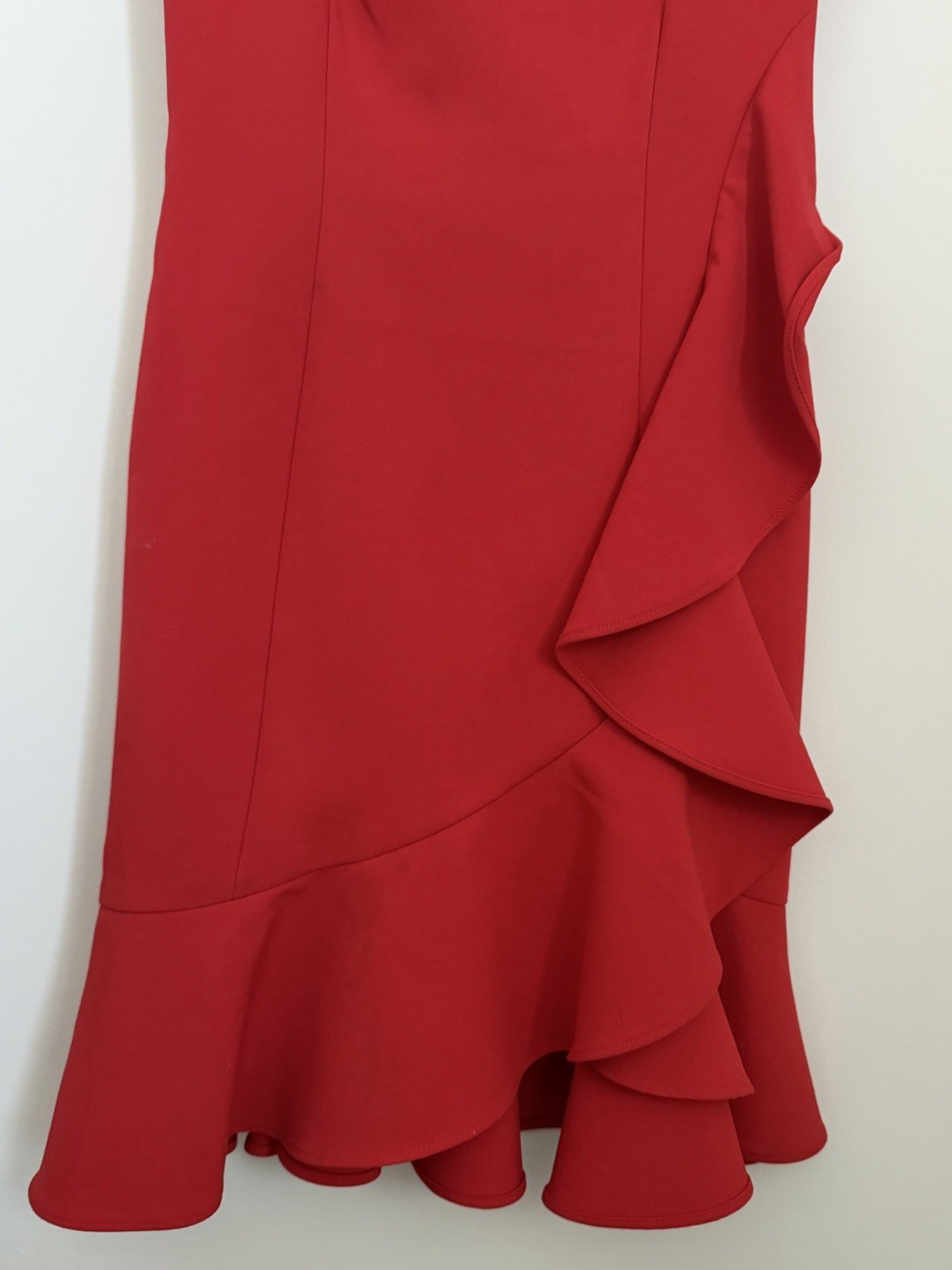 Likely Womens Ruffle Trim Cocktail Sheath Dress Scarlet Red Size 2