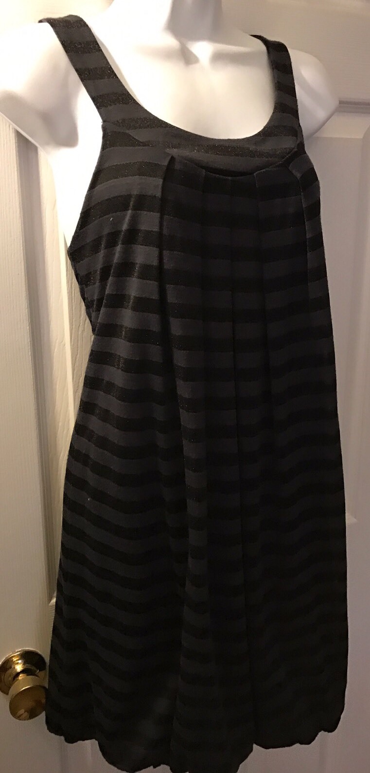 Anthropologie ELLA MOSS Striped Dress Black Gray Metallic Knit Cross Back Sz M