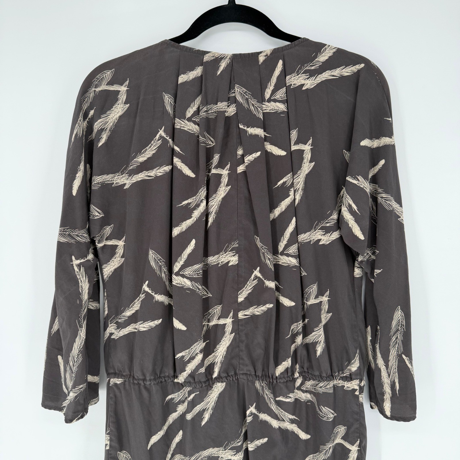 ULLA JOHNSON SILK MINI TUNIC DRESS SIZE 4 FEATHER PRINT BOHO CHIC – NOTE FLAW