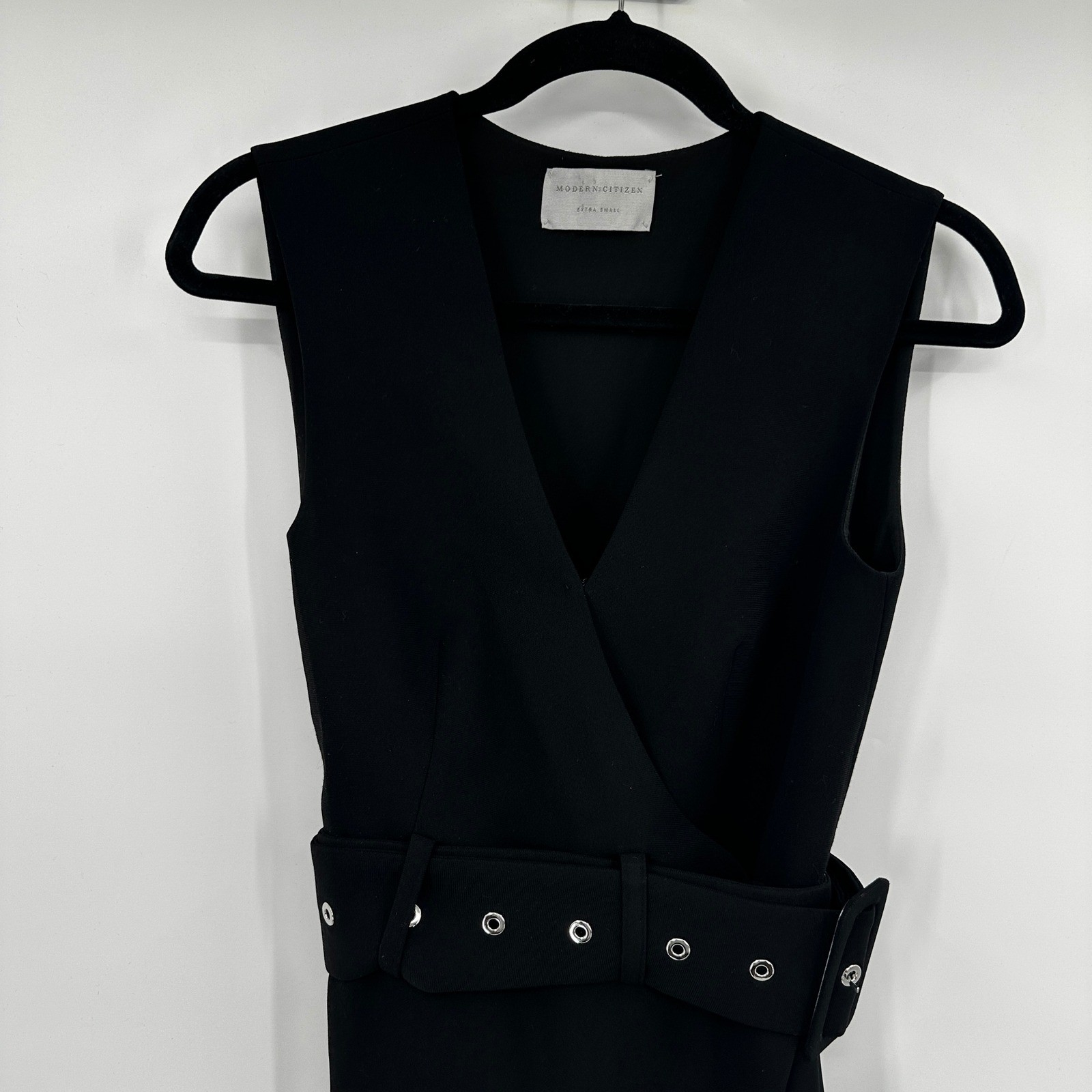 Modern Citizen Black Sleeveless Belted Wrap Midi Dress Grommet Belt XS Workwear