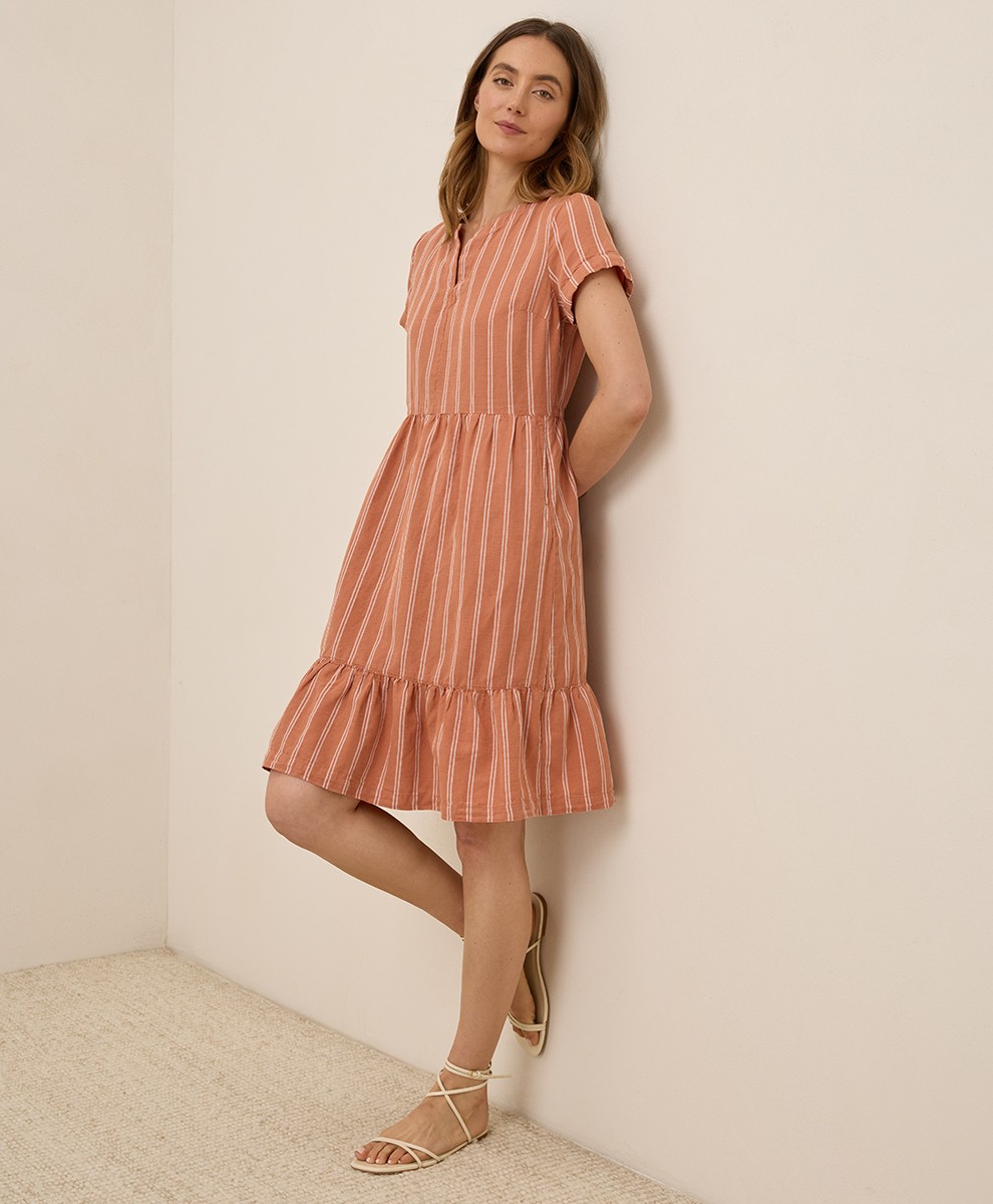 Pact Women’s Canopy Linen Blend Notch Neck Dress 3X-Large Hermosa Stripe